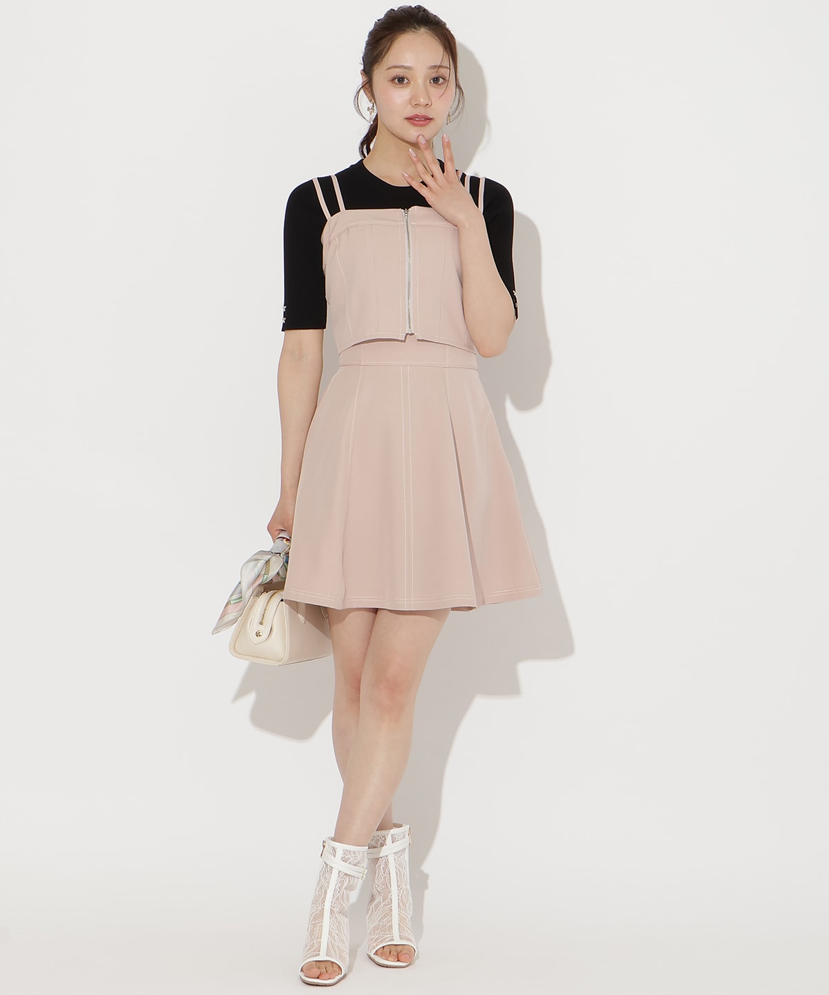 袖口リボンリブニット