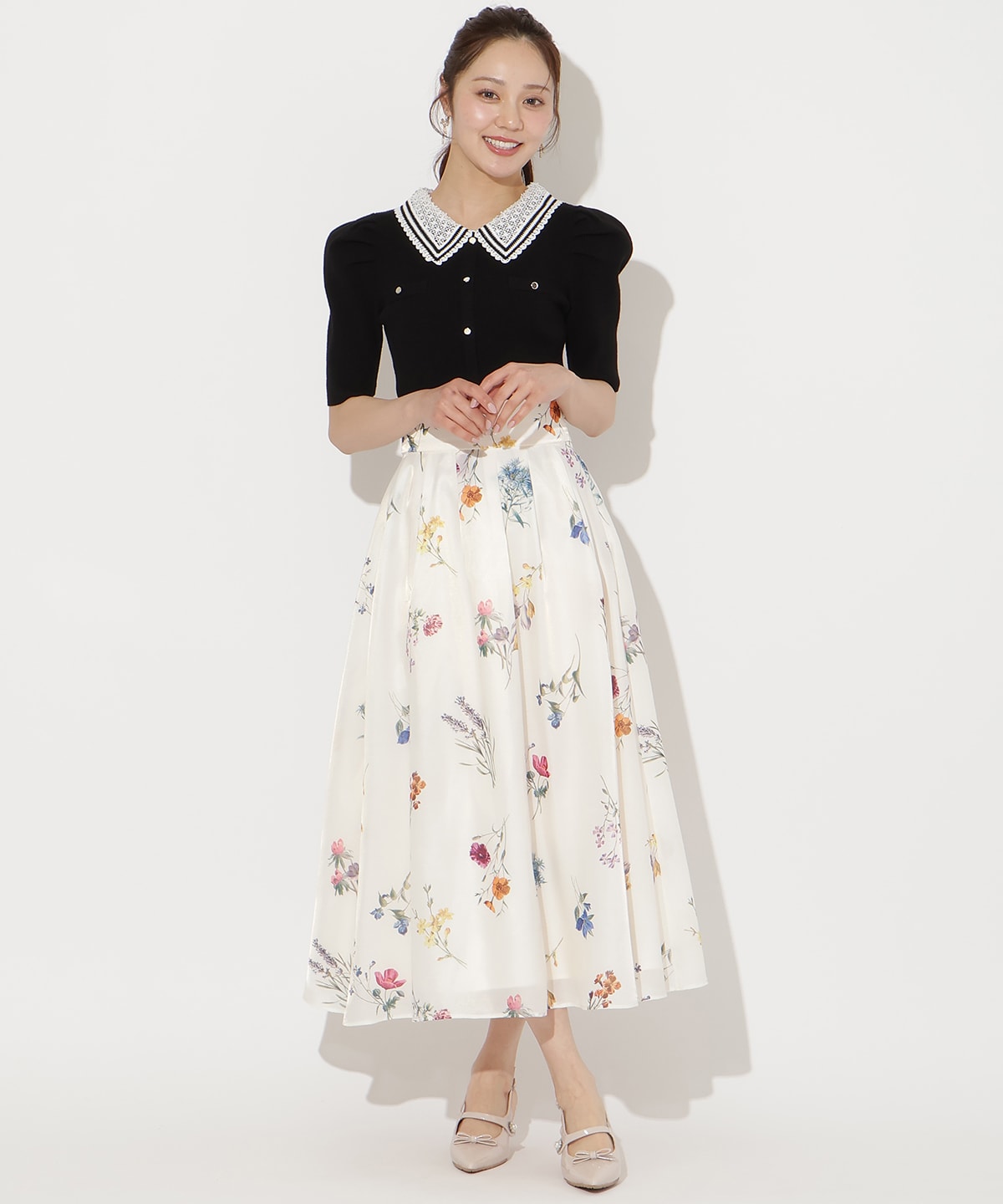 バイカラーレース襟リブニット