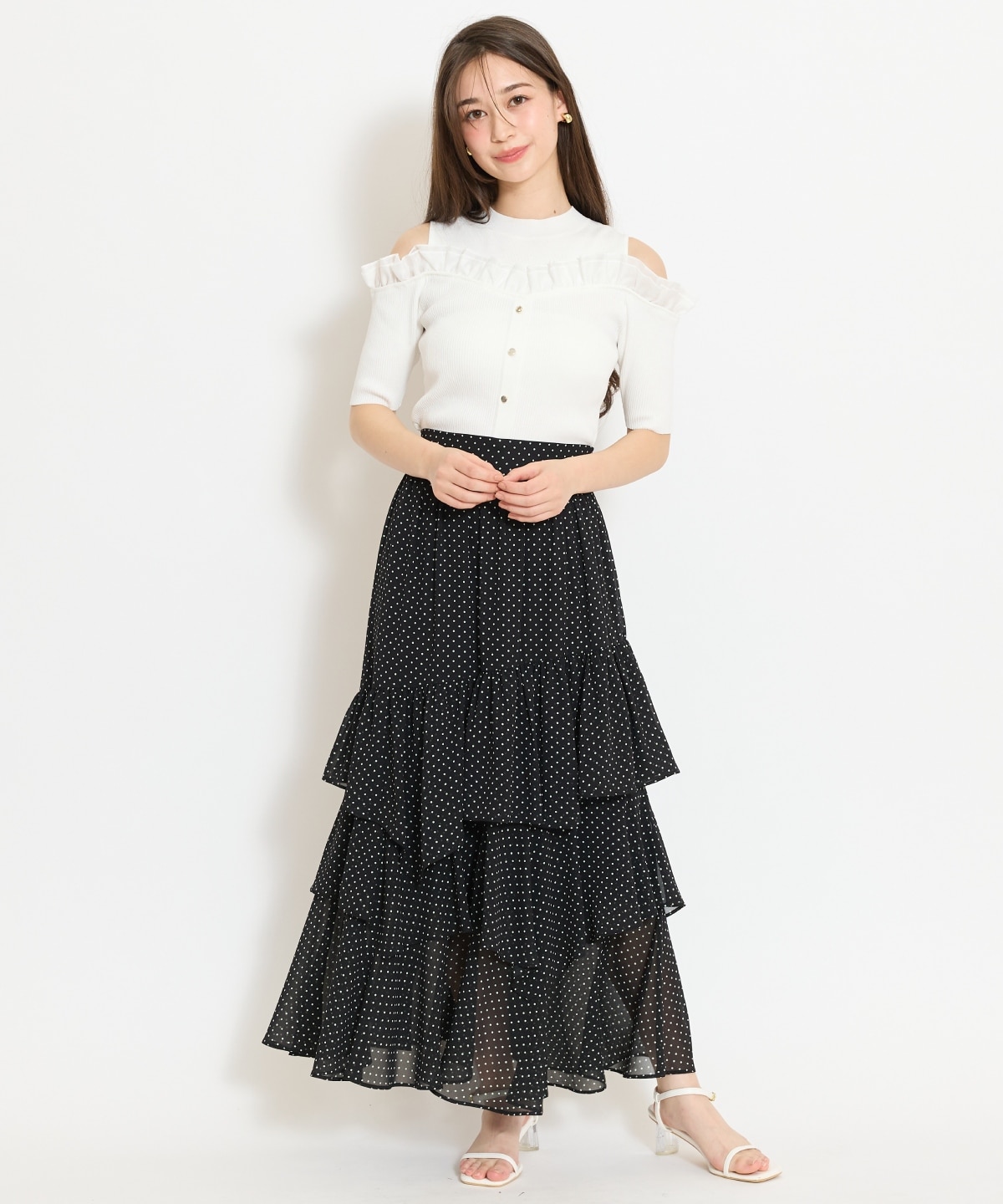 フリルレイヤードリブニット