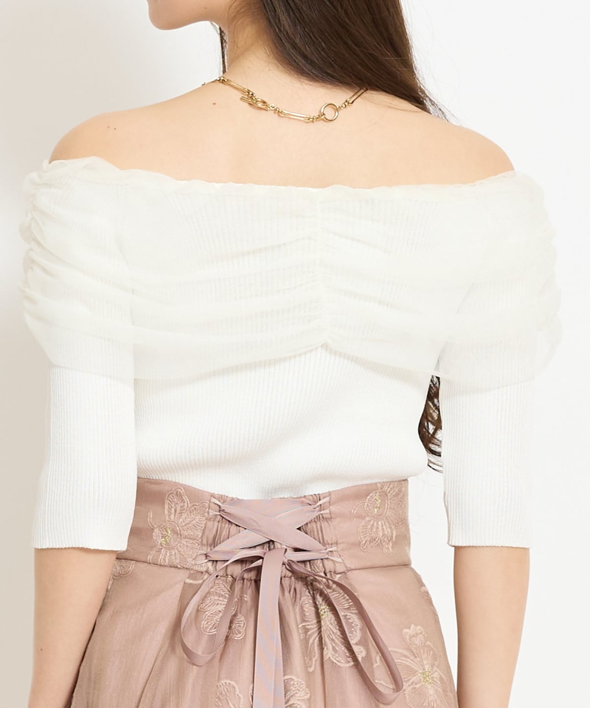 リボンチュールレイヤードリブニット