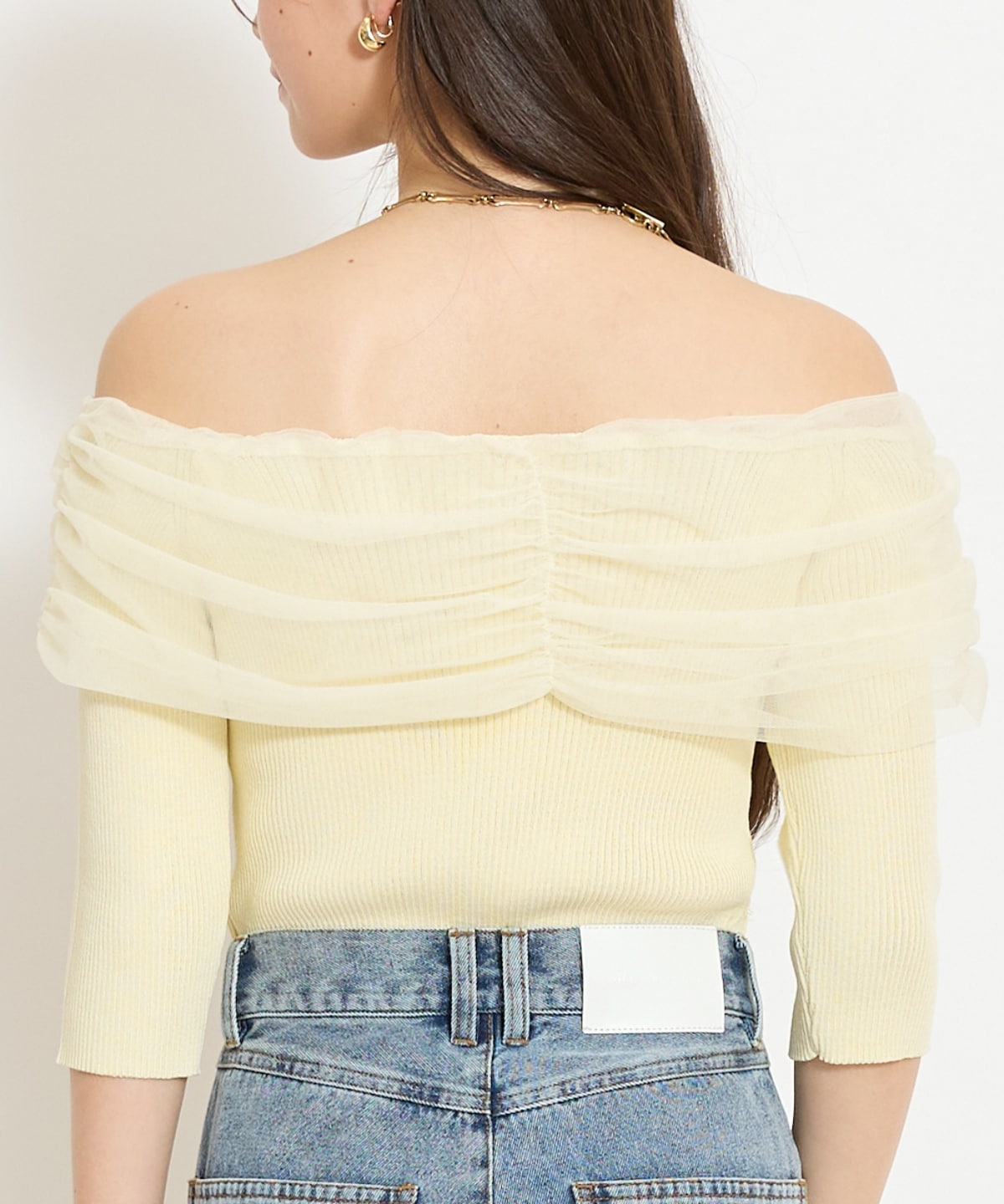 リボンチュールレイヤードリブニット