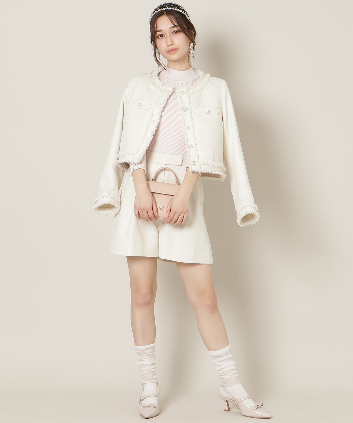 袖リボンラメリブニット