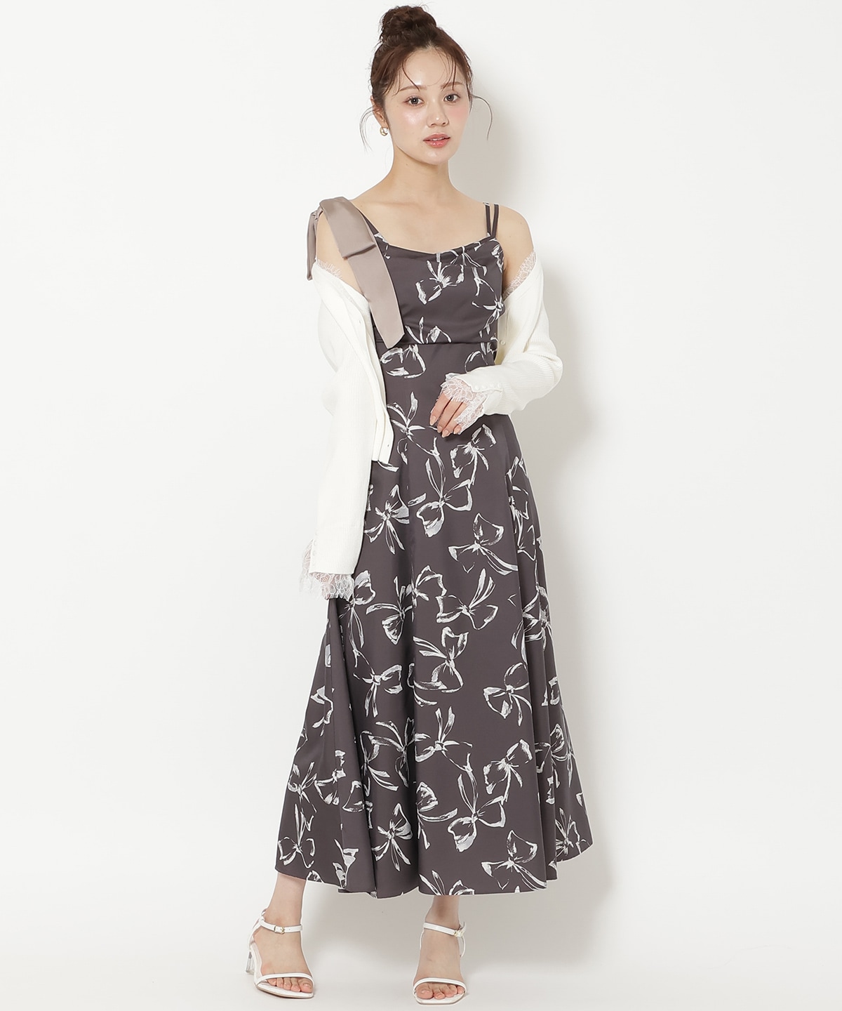 【8/7(fri)20時発売】リボンプリントアシメショルダーキャミワンピース