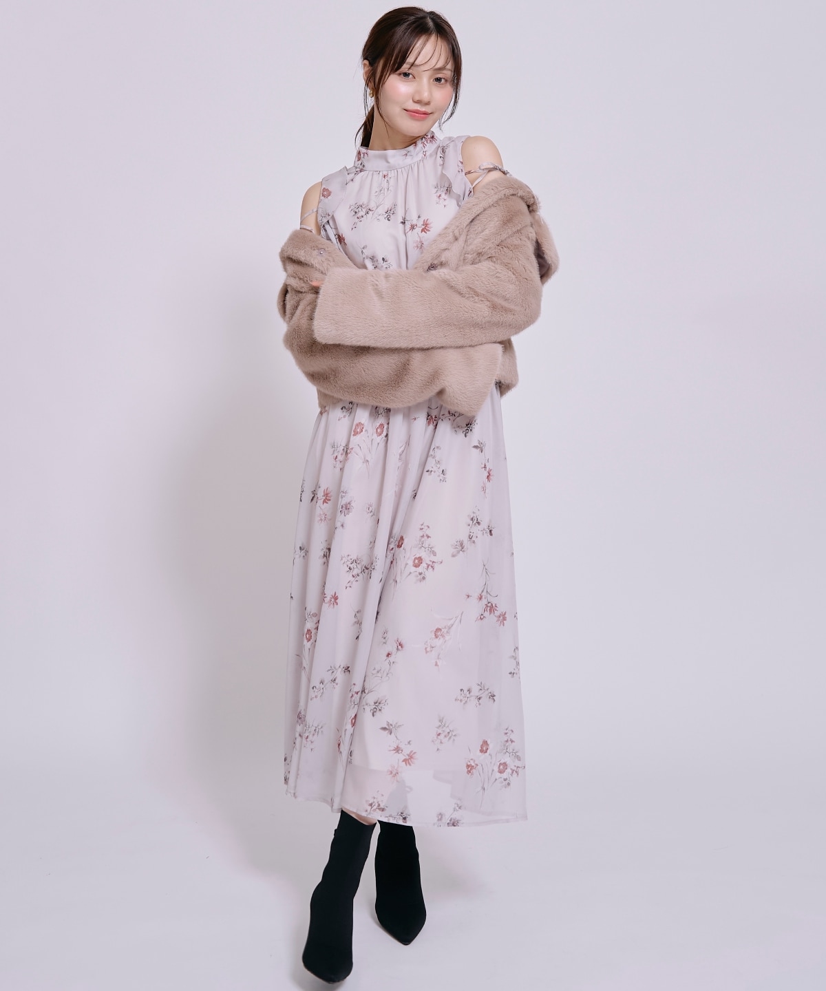 ステンカラーエコファーショートコート