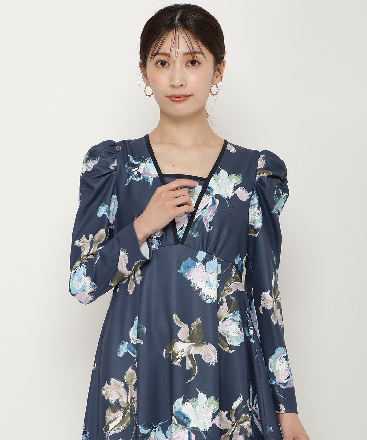 ウォーターフラワープリントワンピース