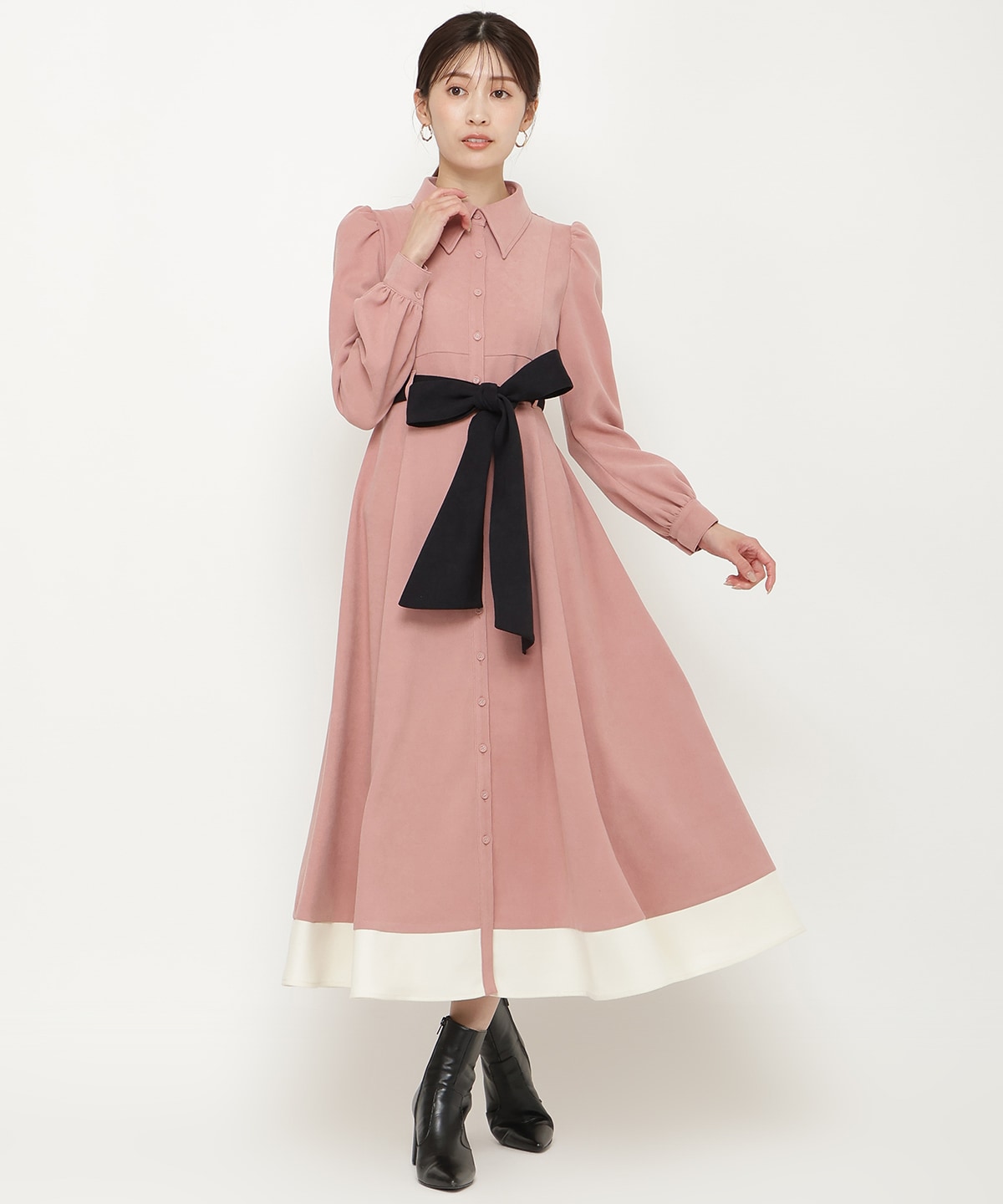 配色シャツワンピース