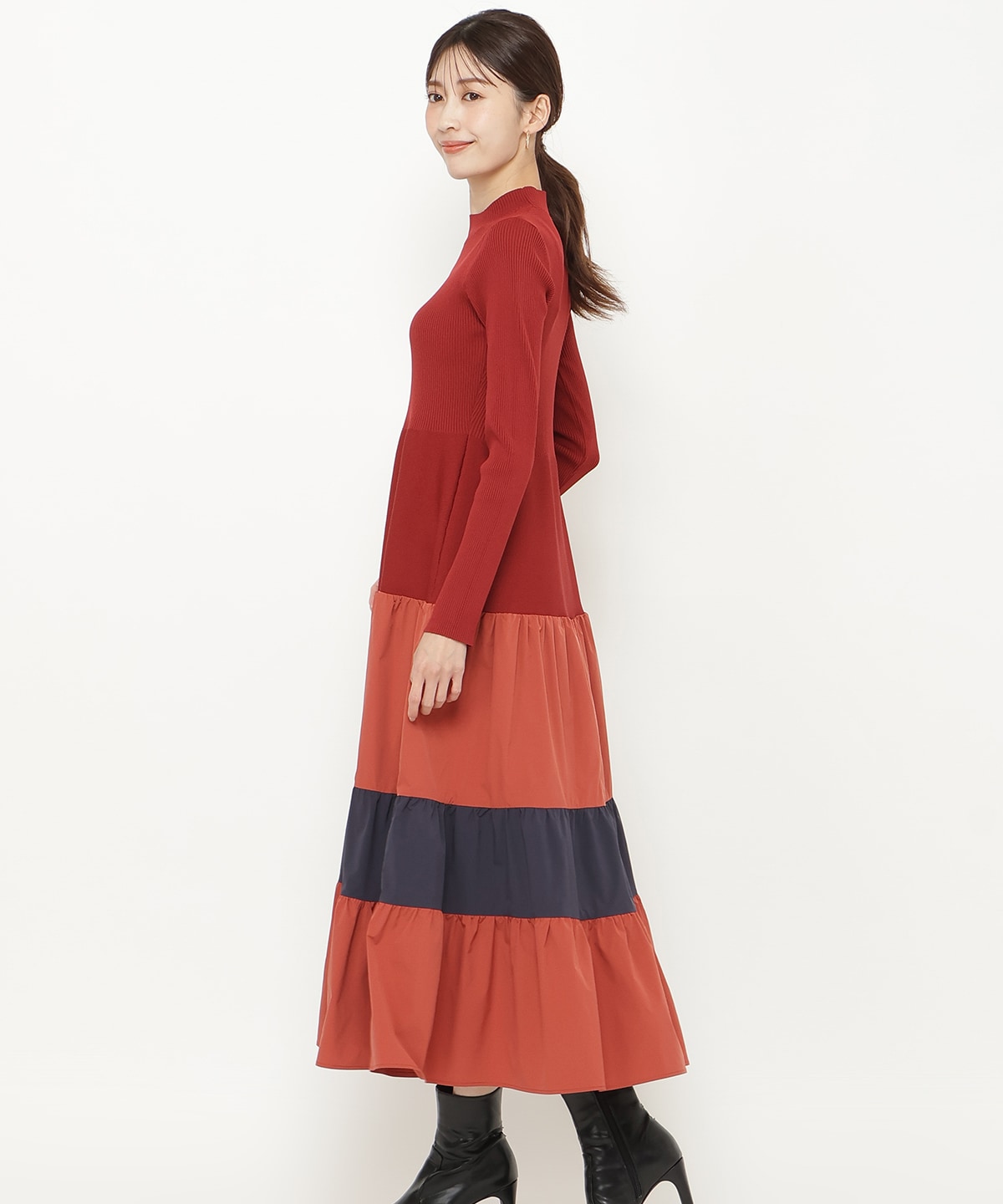 布帛ティアードドッキングワンピース