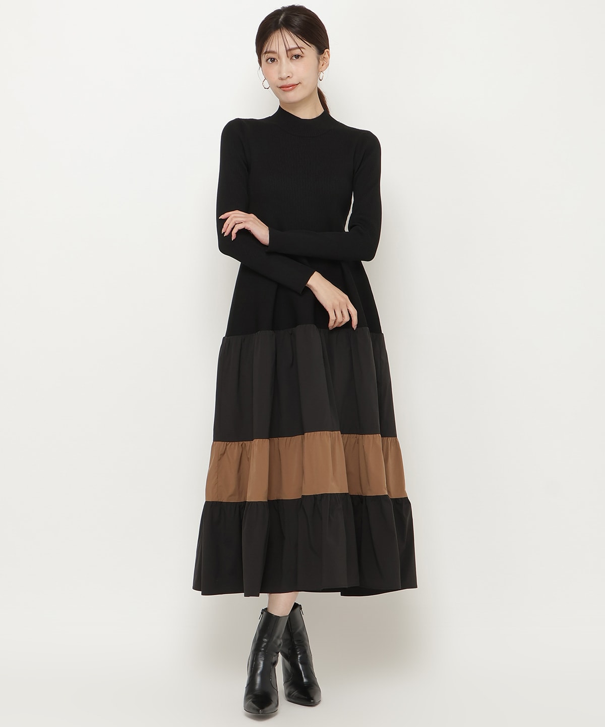 布帛ティアードドッキングワンピース