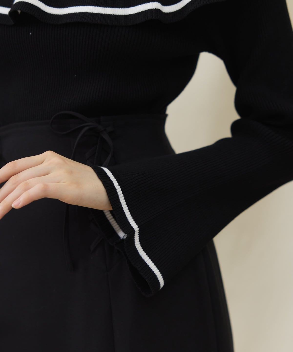 配色ケープフリルニット