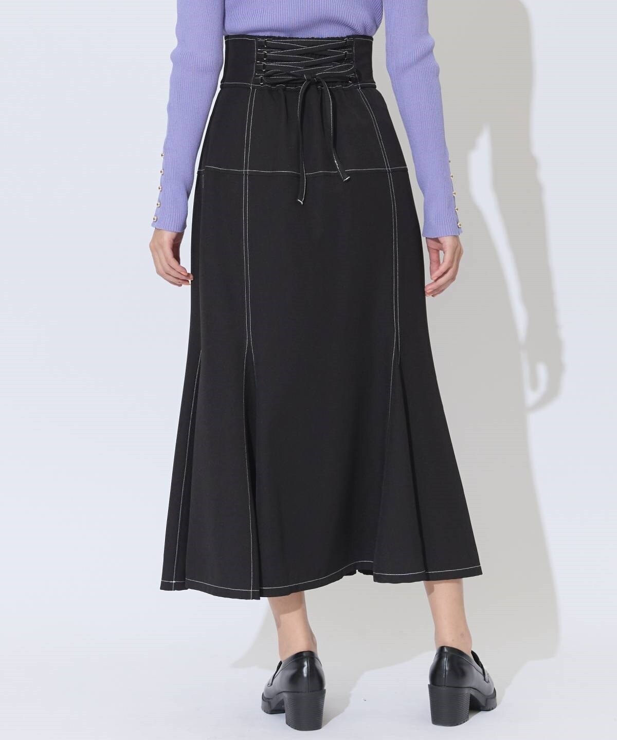 ハイウエストコルセットステッチスカート