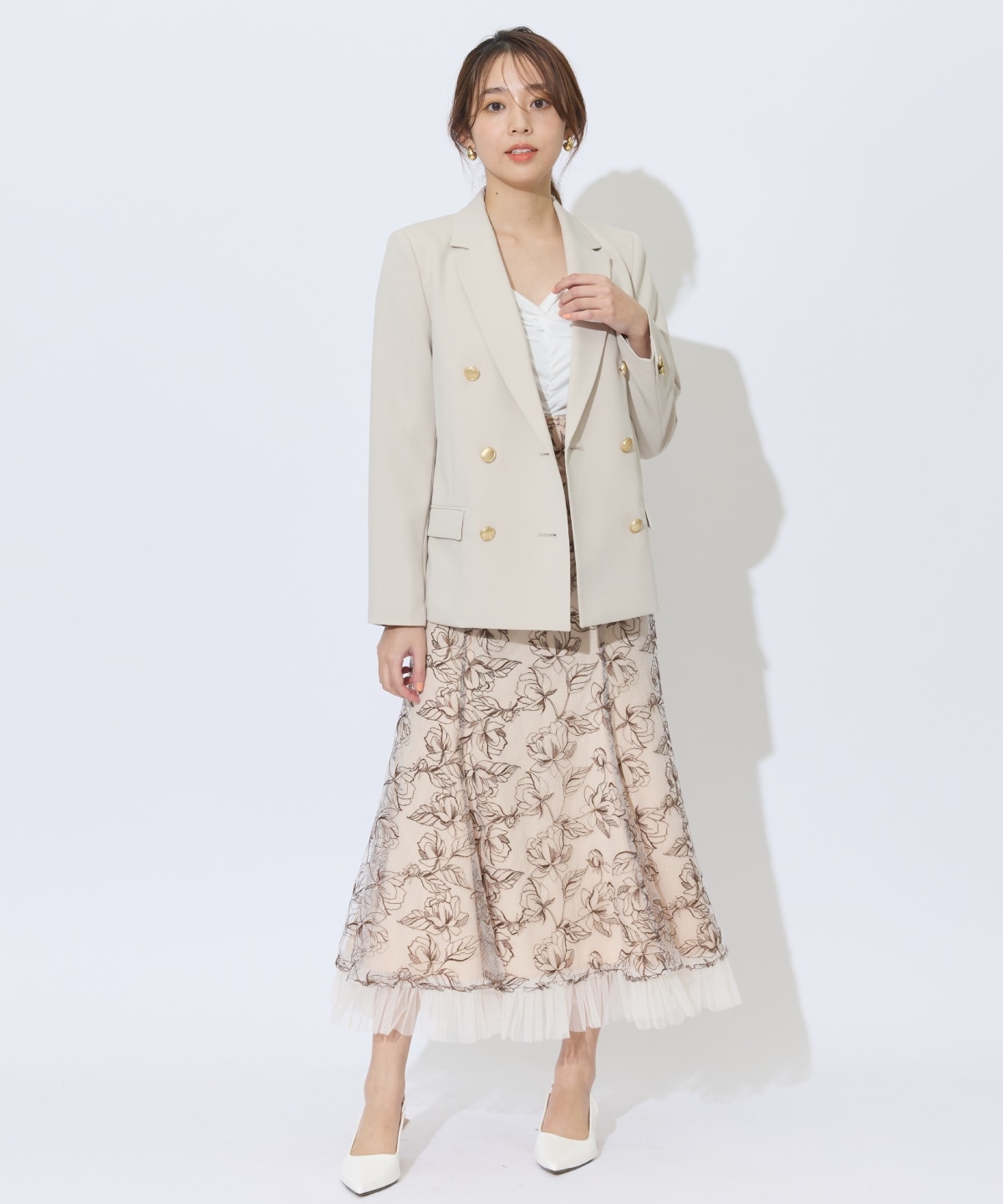 チュールヘムフローラルスカート