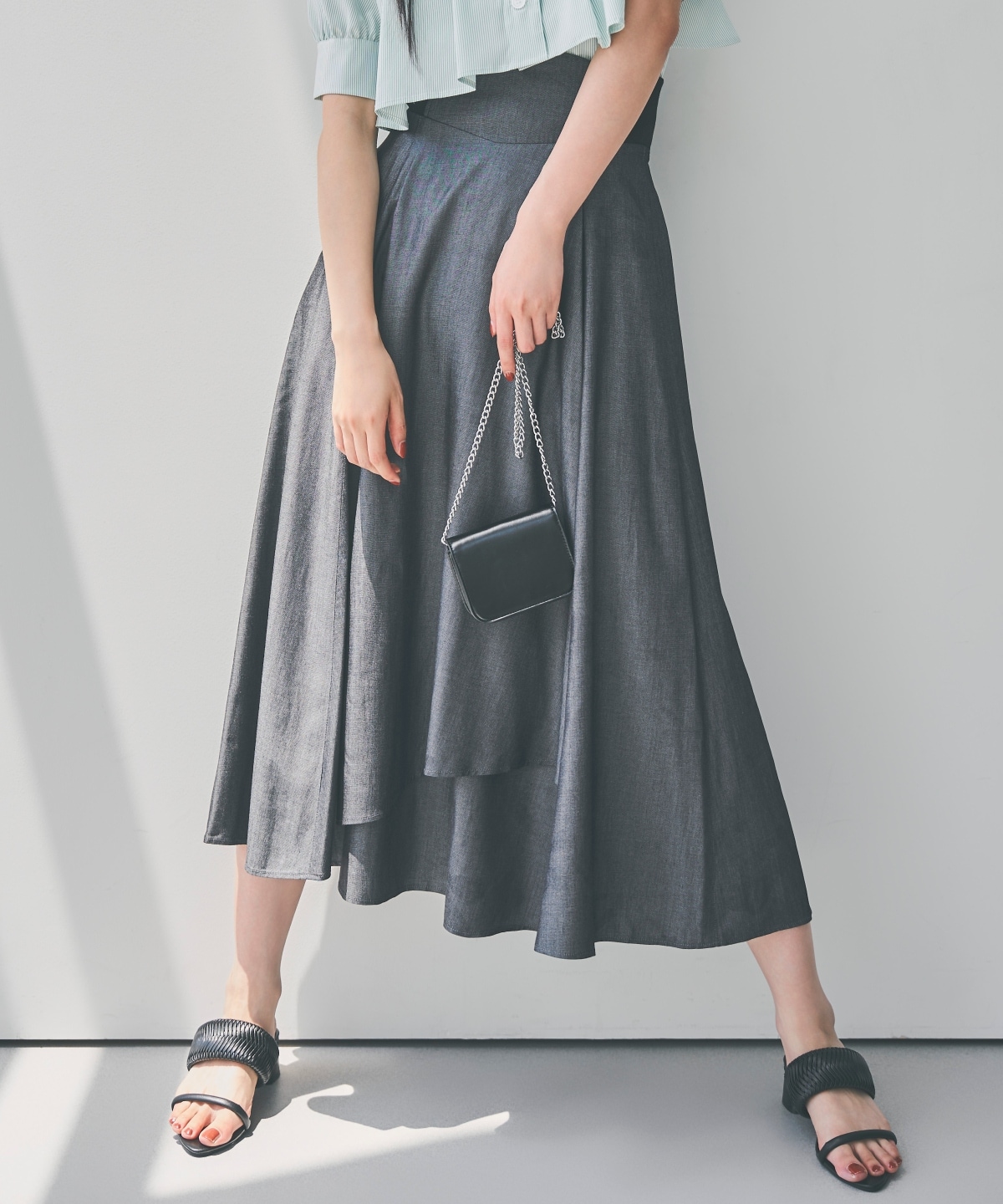 サイドリブシャンブレーデニムスカート