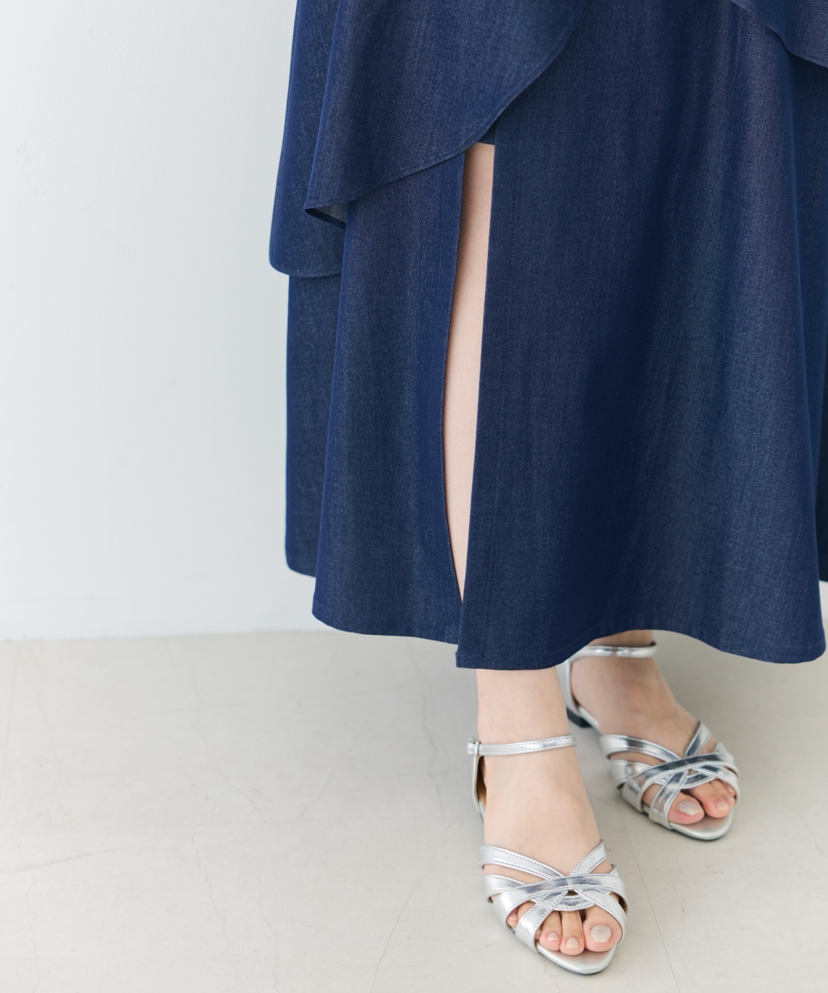 デニムライクレイヤードフリルスカート