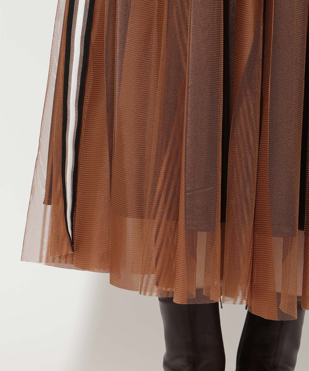 ウエストリブサイドラインストライプ×チュールロングスカート