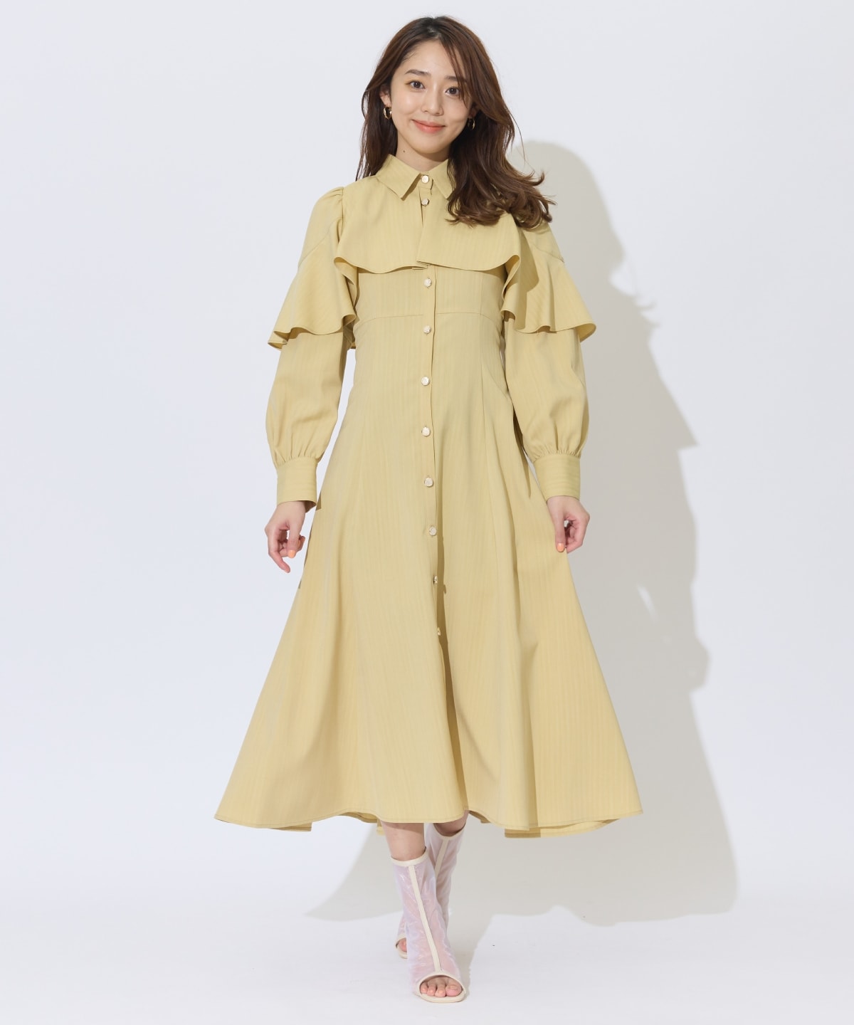ケープフリルシャツワンピース