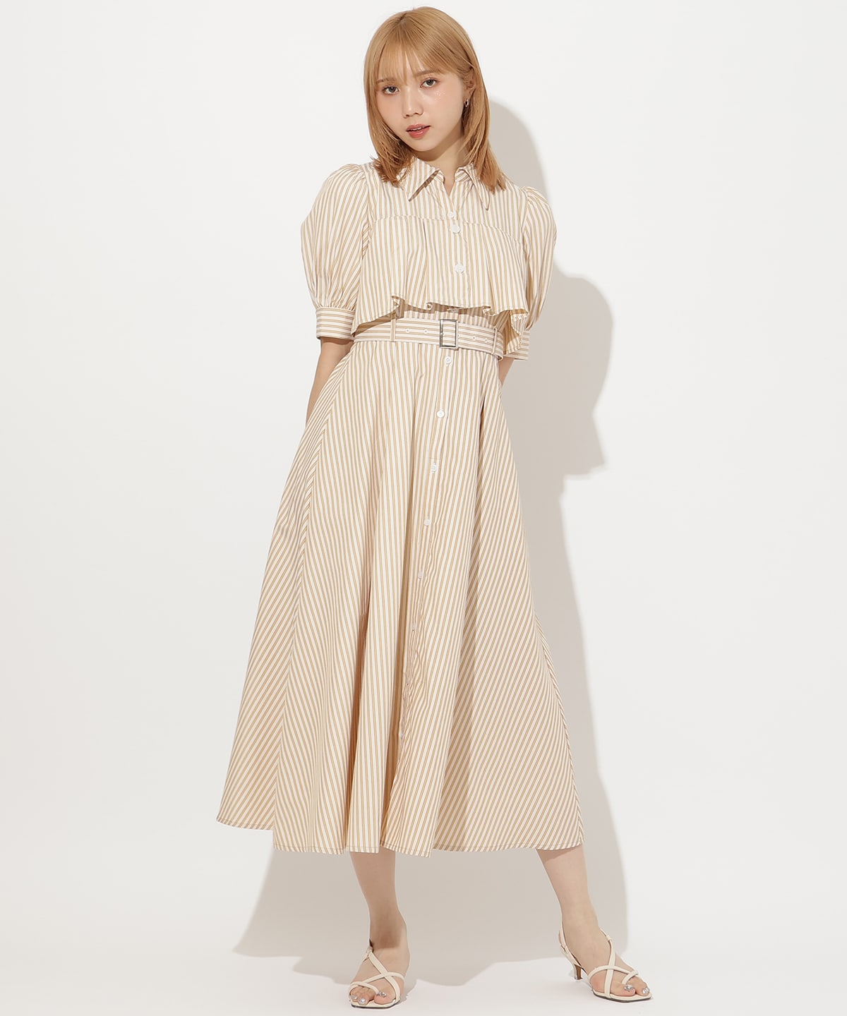 ビスチェ切替ストライプシャツワンピース