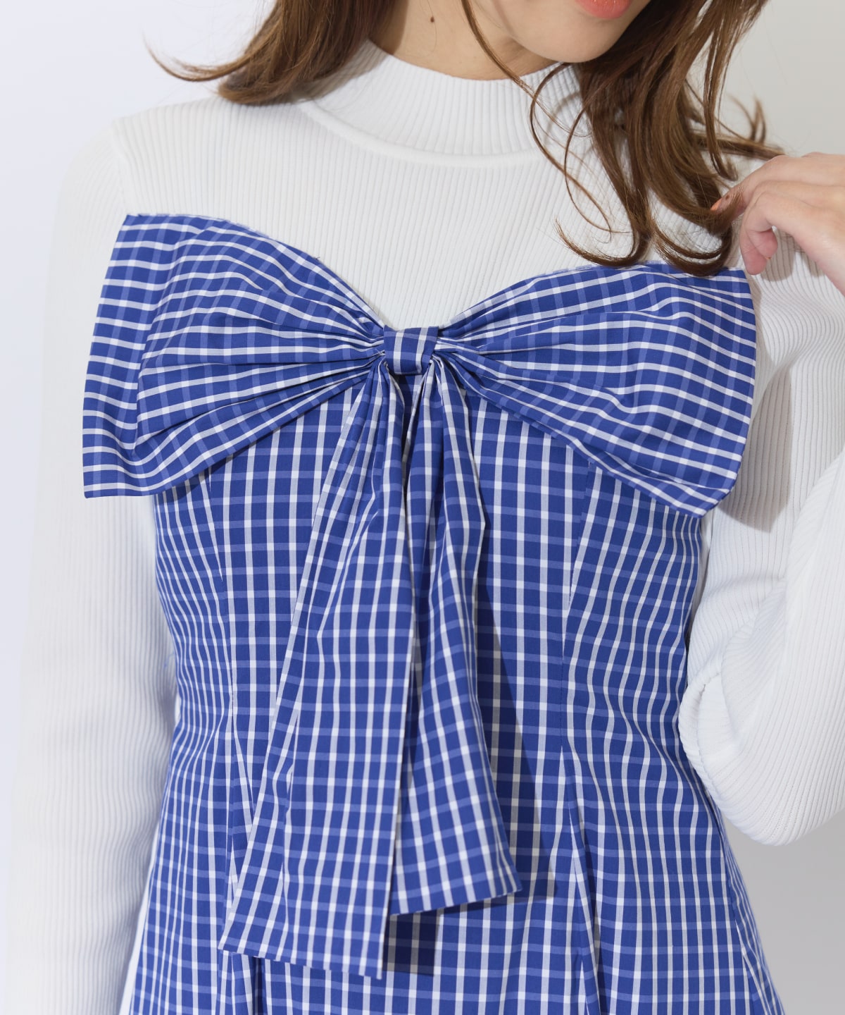 ギンガムチェック柄ドッキングワンピース