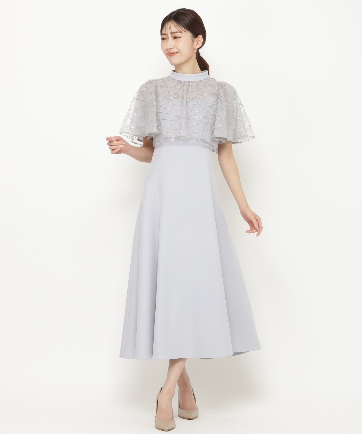 スパンコールチュールレイヤードレス