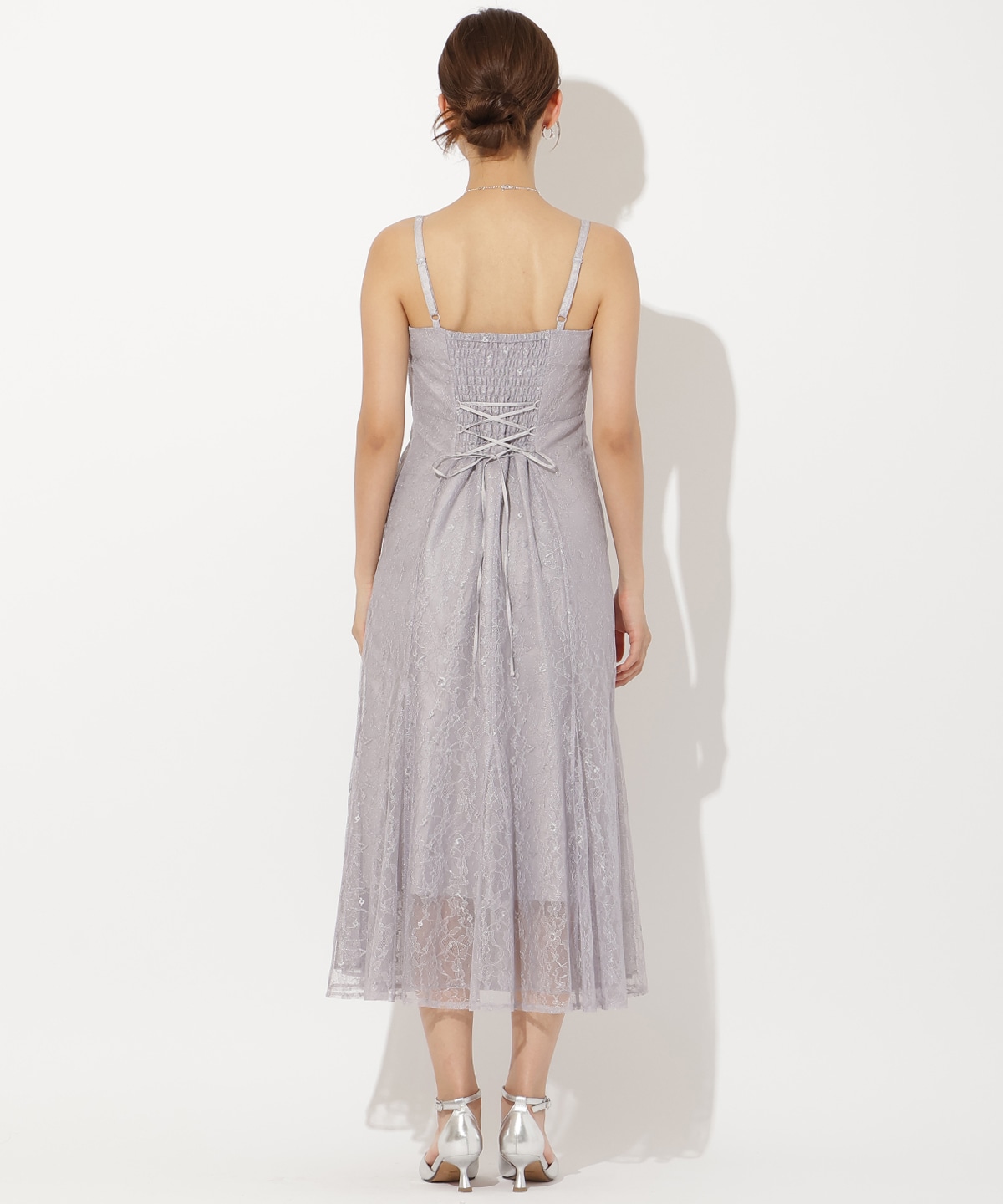 チュールフリルブラウス+レースキャミドレス