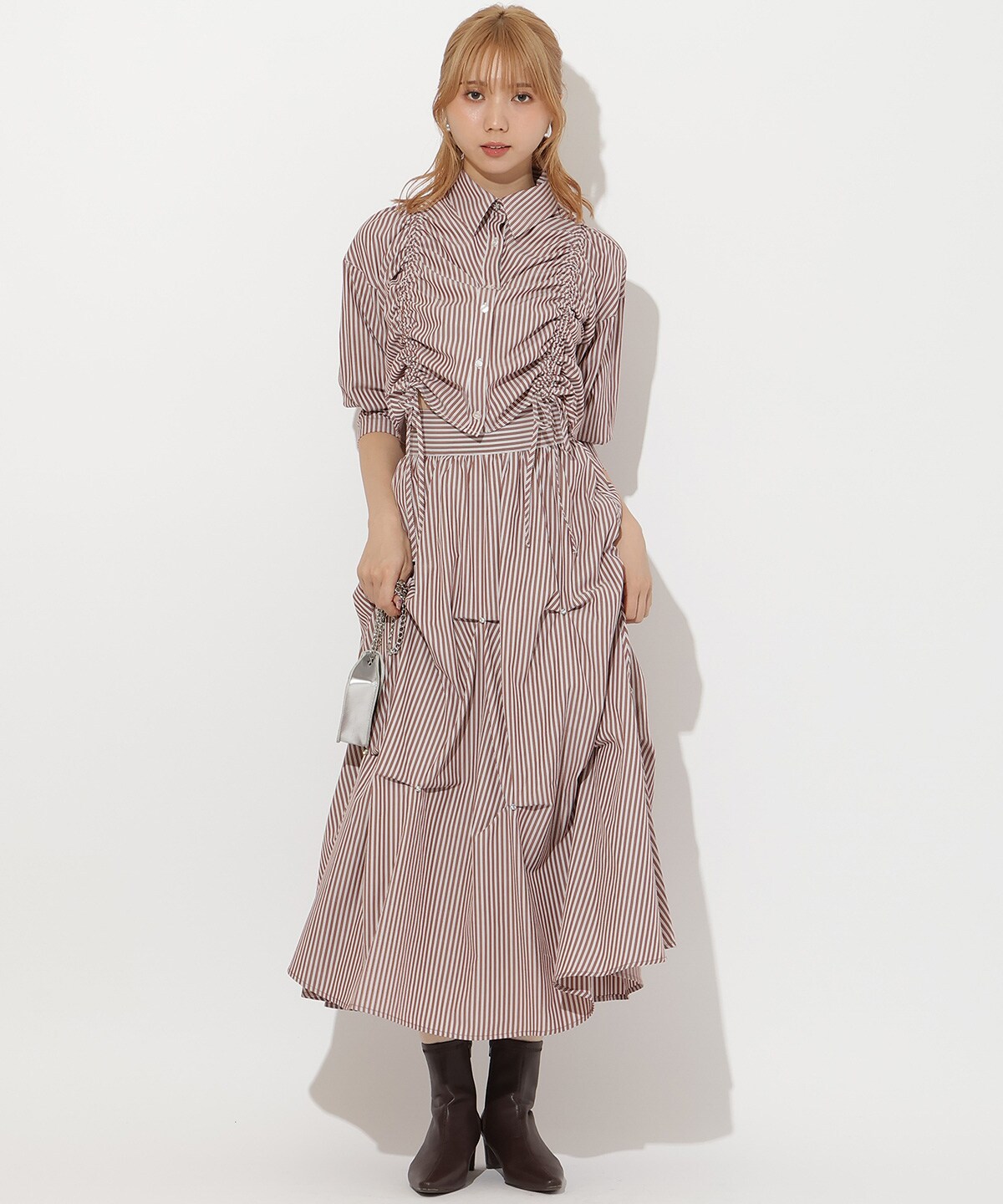 ストライプシャーリングブラウス