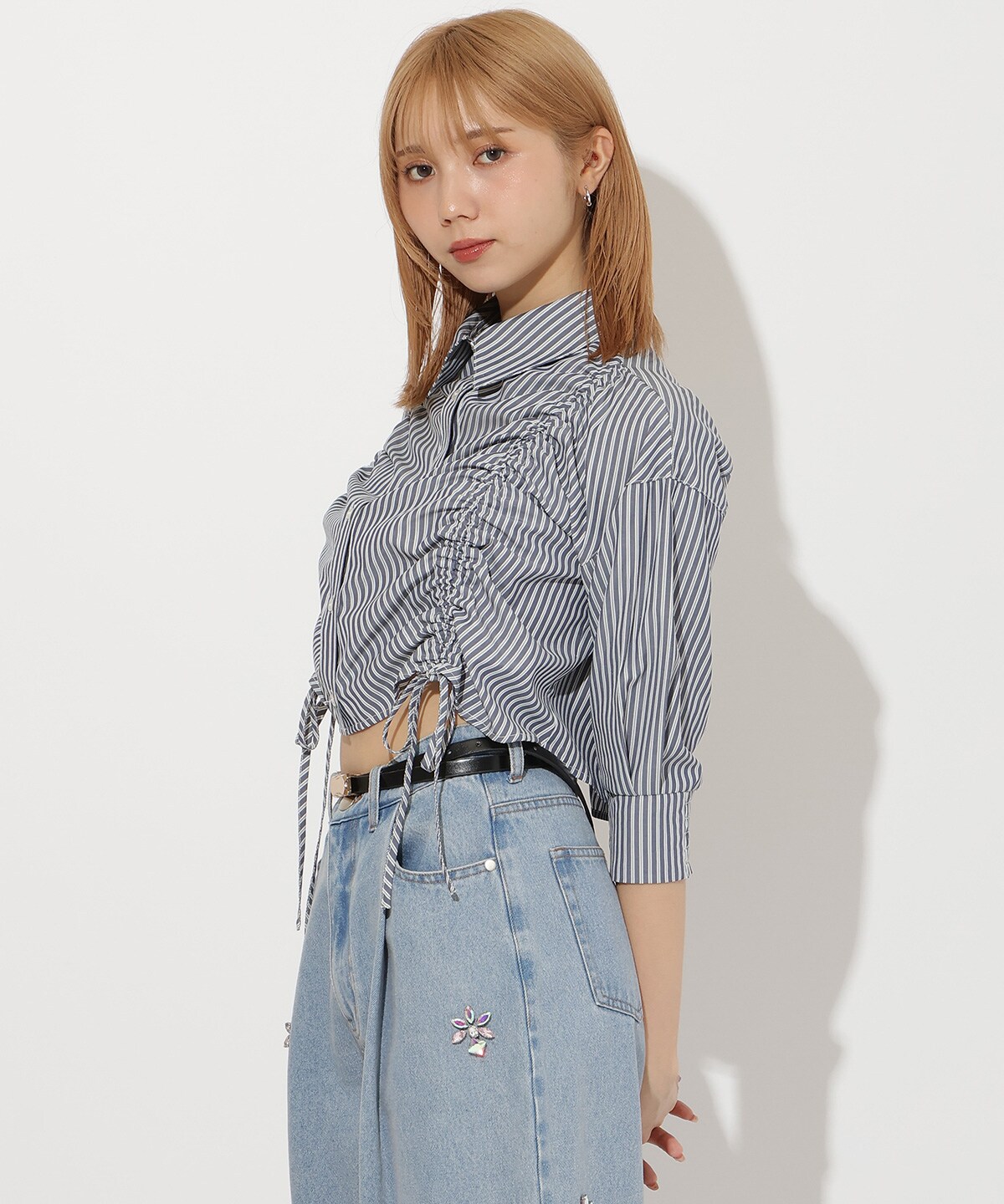 ストライプシャーリングブラウス