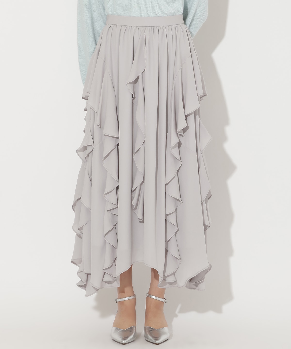 ラッフル切替フレアスカート