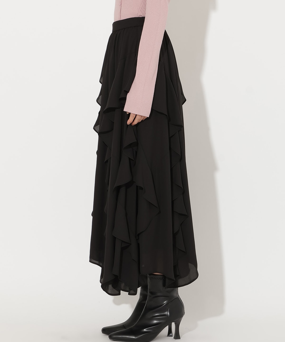 ラッフル切替フレアスカート