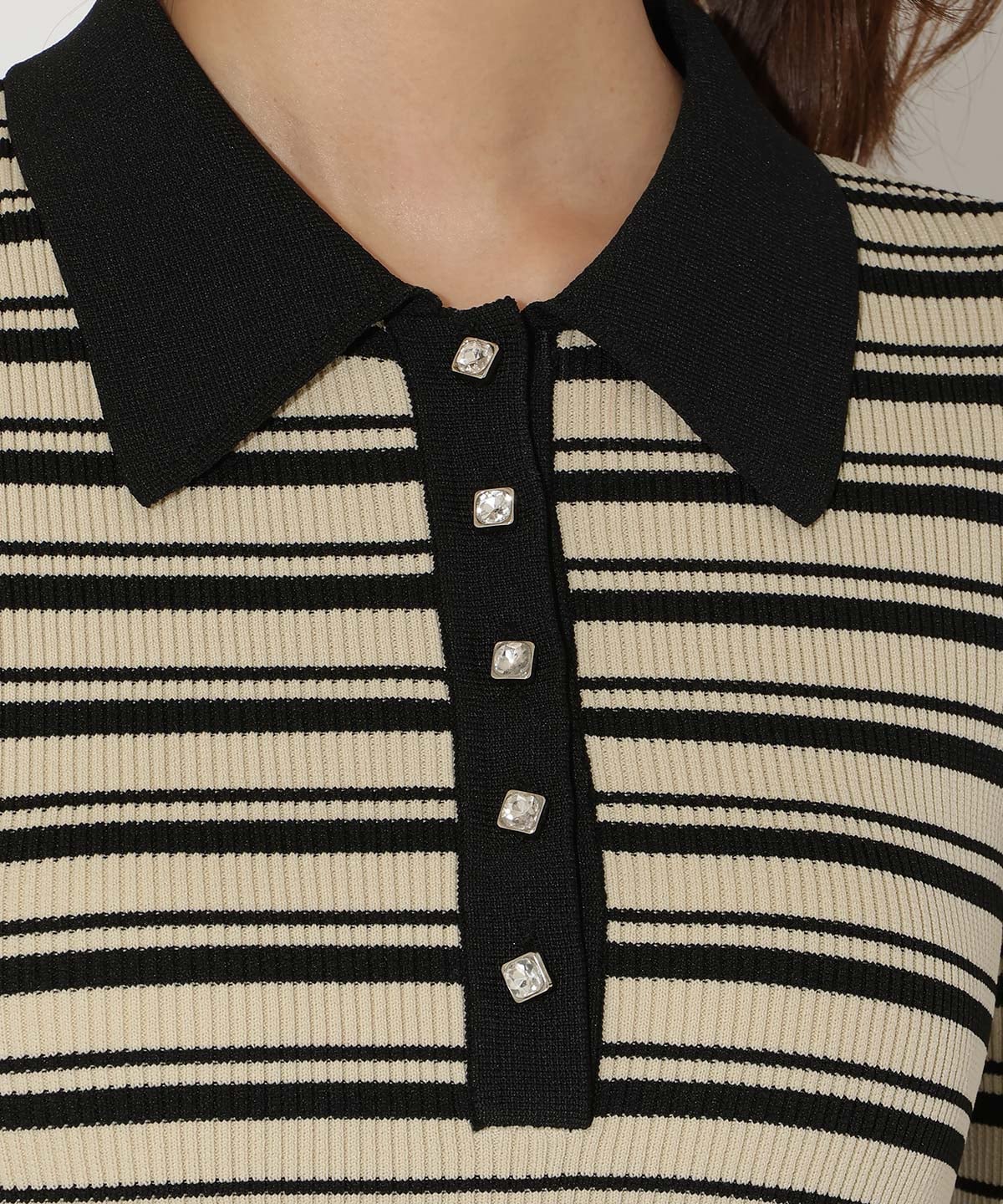 襟付きボーダードッキングワンピース