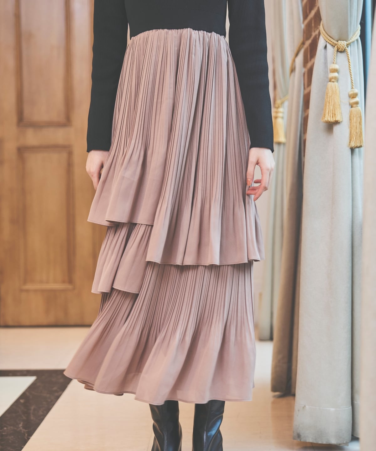 消しプリーツドッキングワンピース