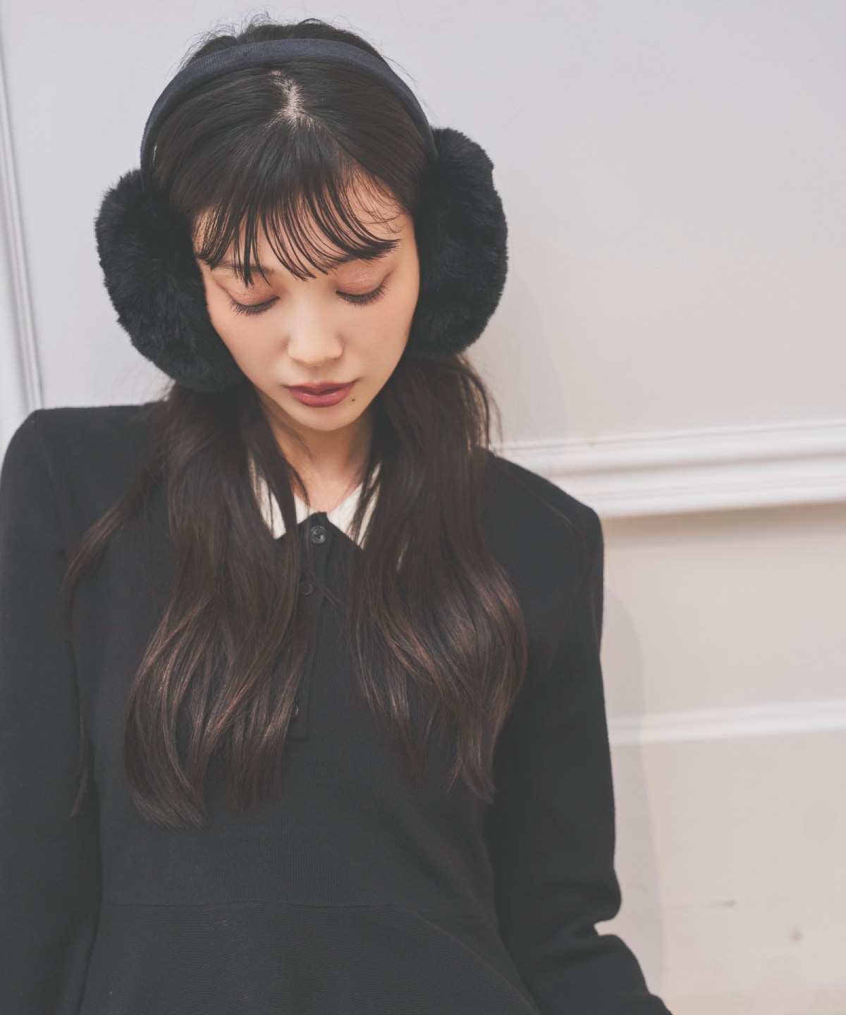 バイカラーポロニットフレアミニワンピース