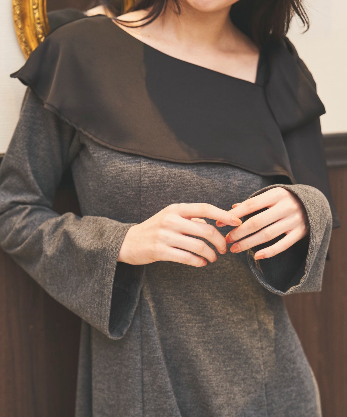 ショルダーリボンカットソーワンピース