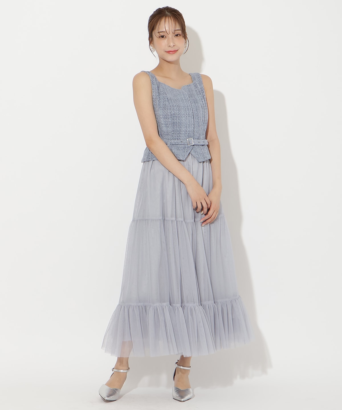 ツイード×チュールドッキングワンピース