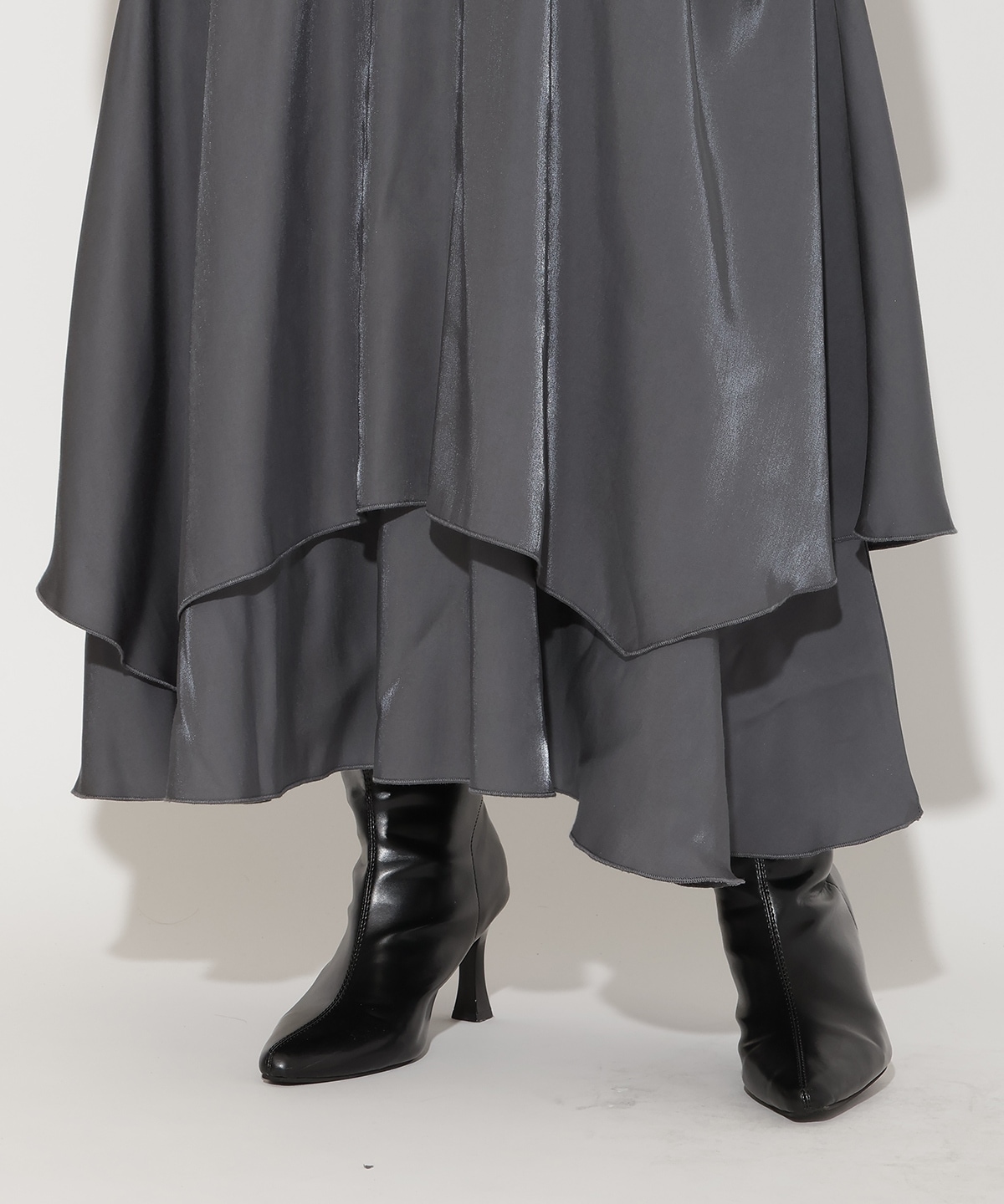 ショルダーリボンニットドッキングワンピース