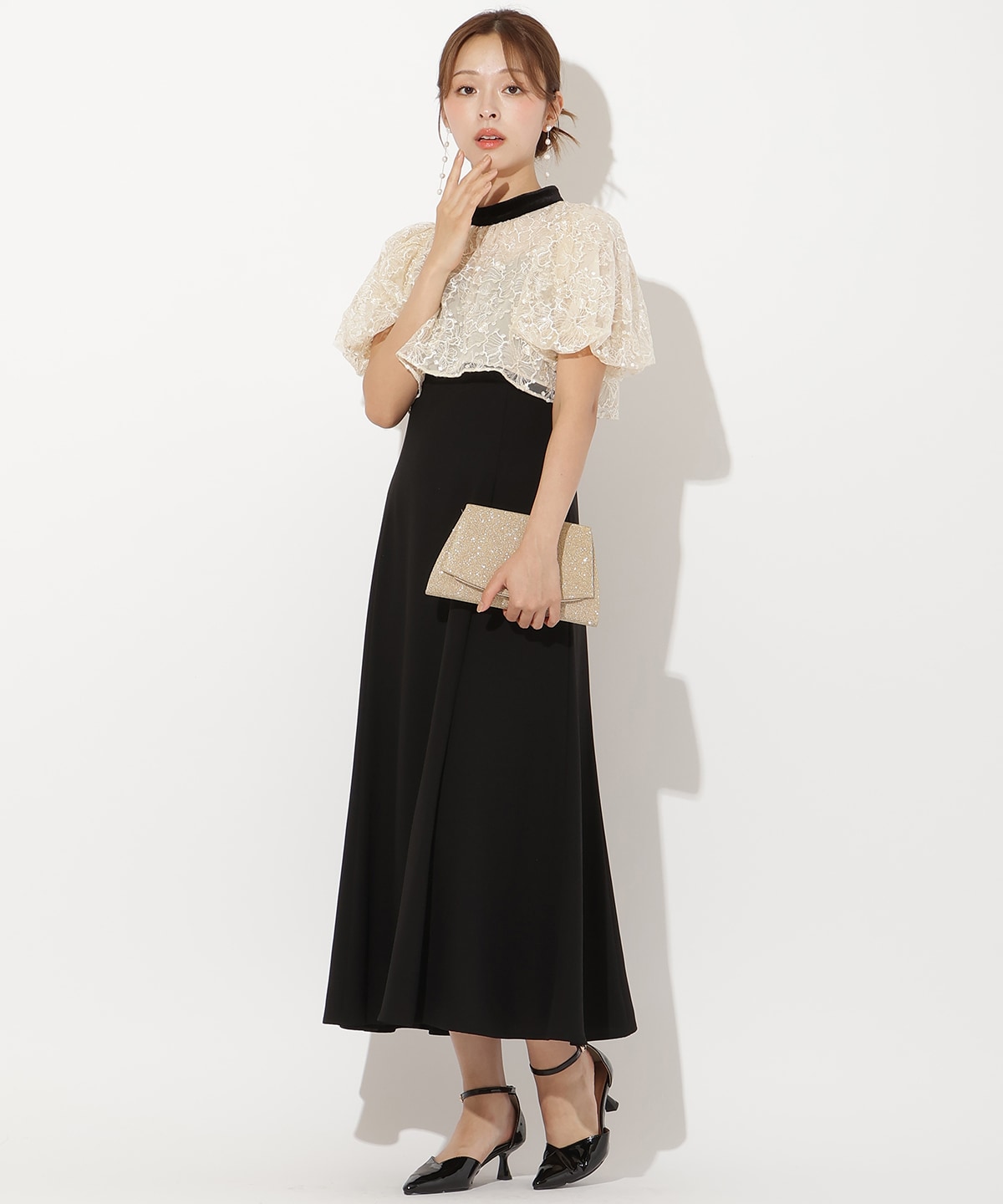 ベロアトリミングブラウス×ドレス