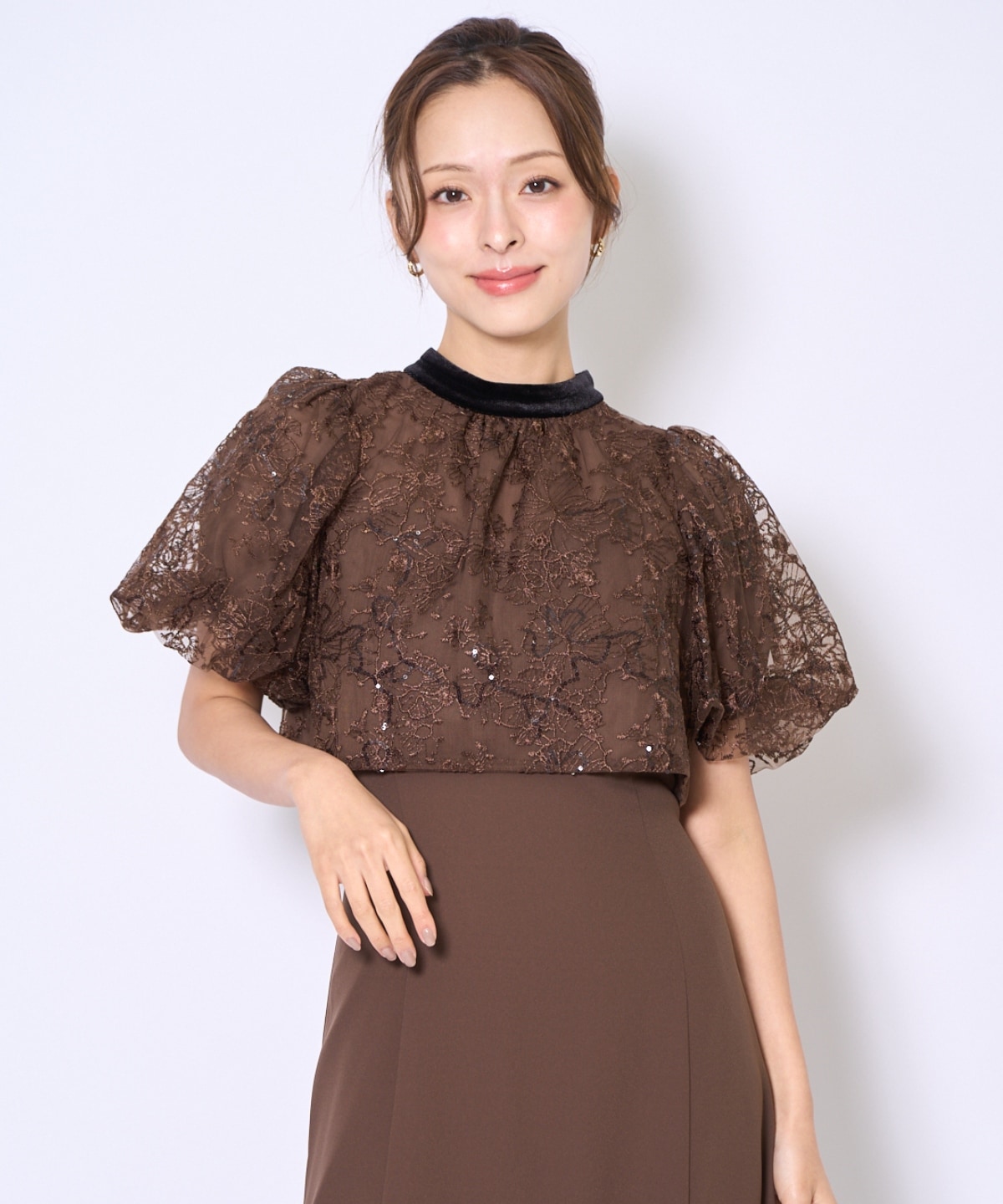 ベロアトリミングブラウス×ドレス