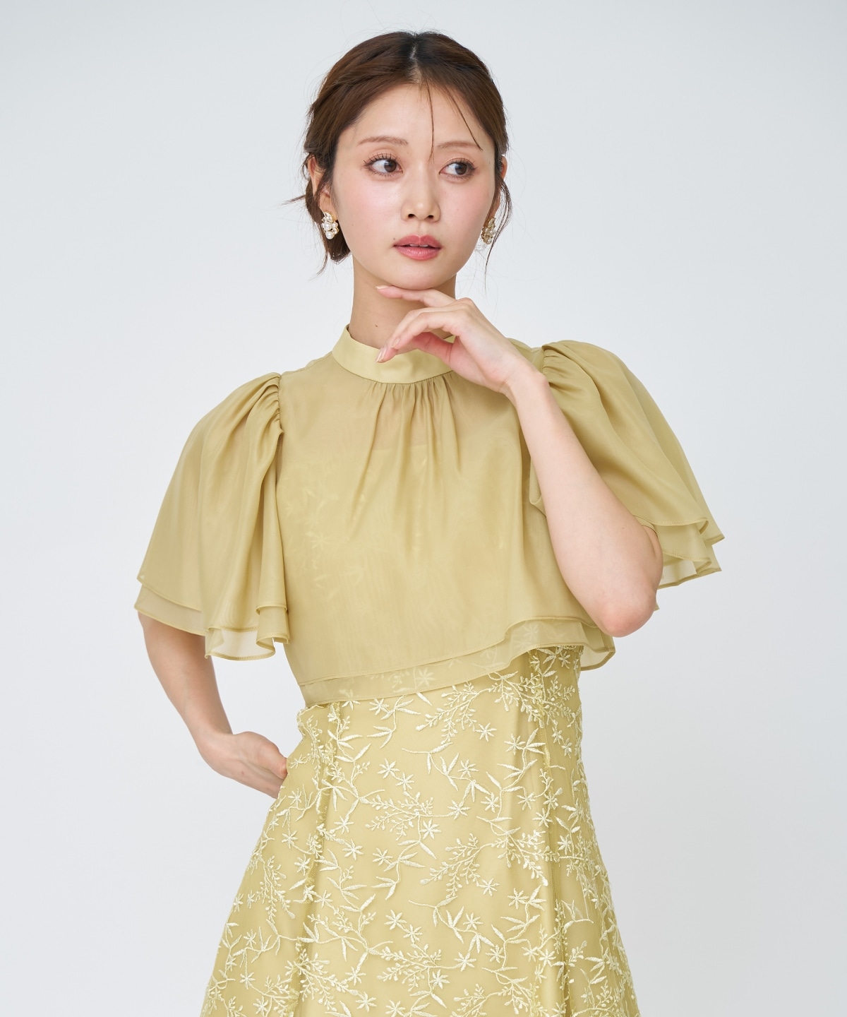 ラメボタニカルレースレイヤードドレス