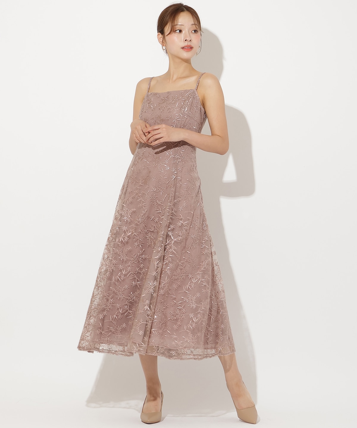 【再入荷予約受付中】ラメボタニカルレースレイヤードドレス