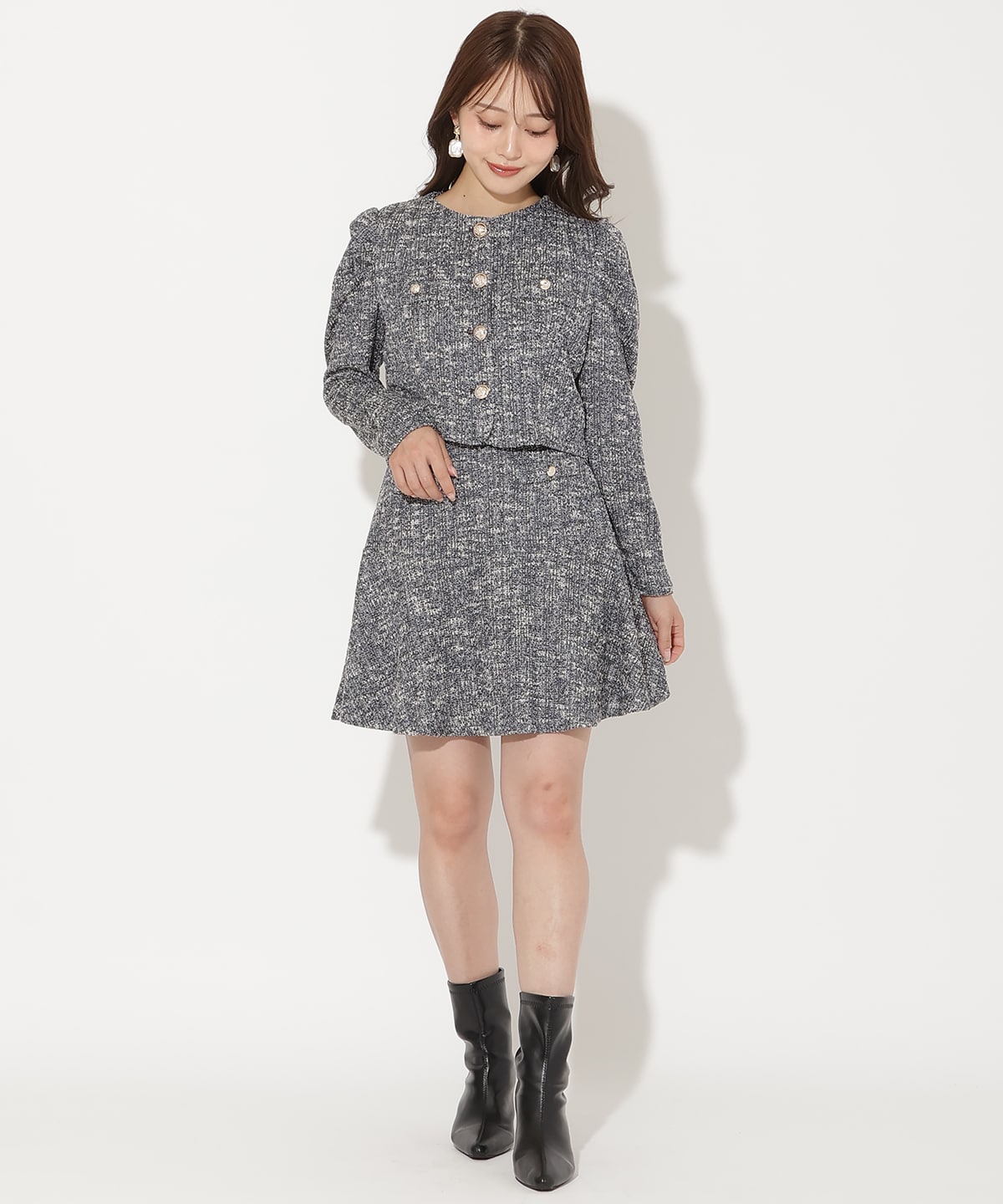 カットツイードノーカラージャケット