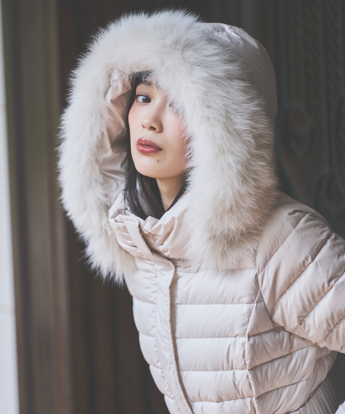 ベルト付きFOXファーミドル丈ダウン