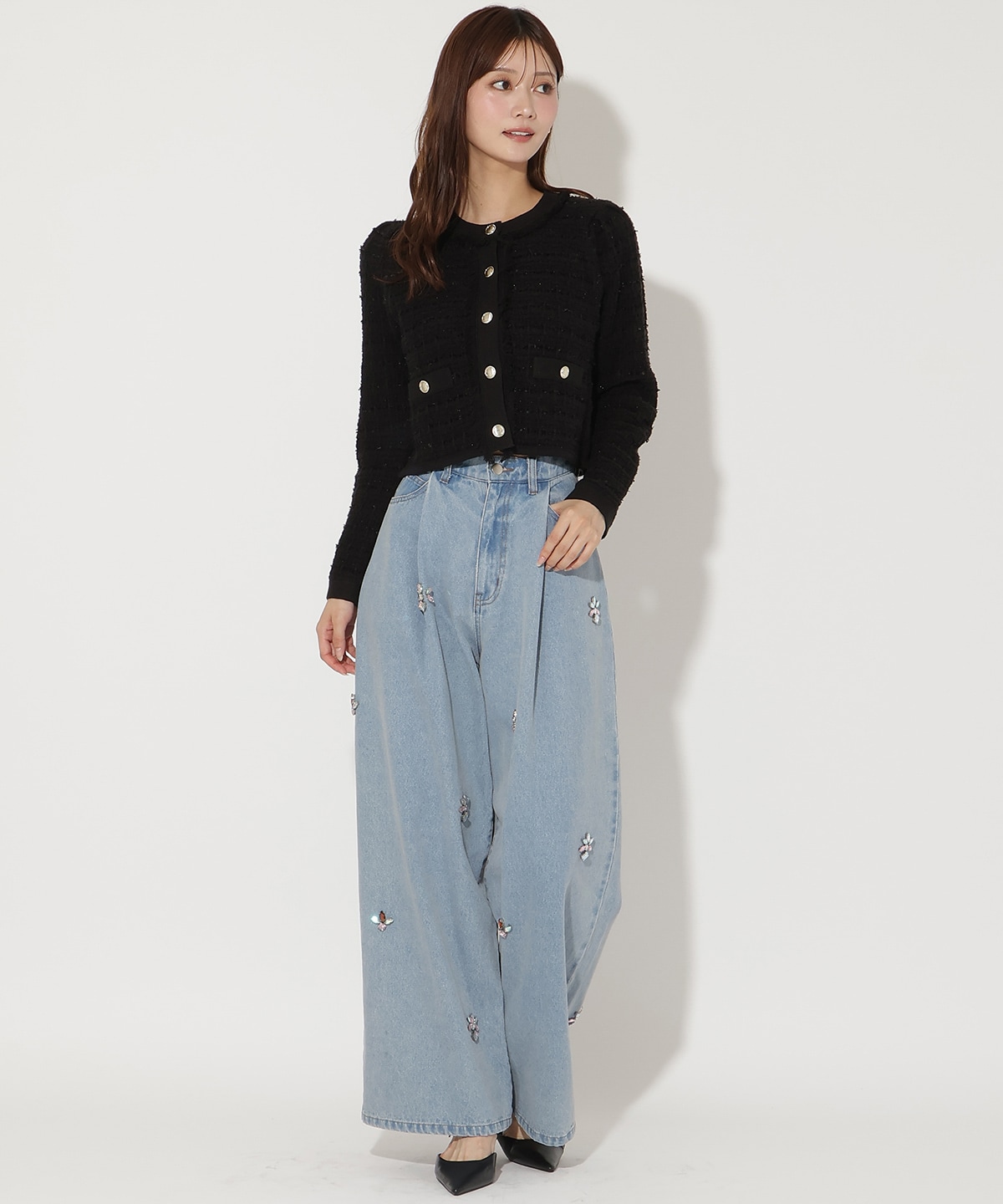 ツイードライクニットカーディガン