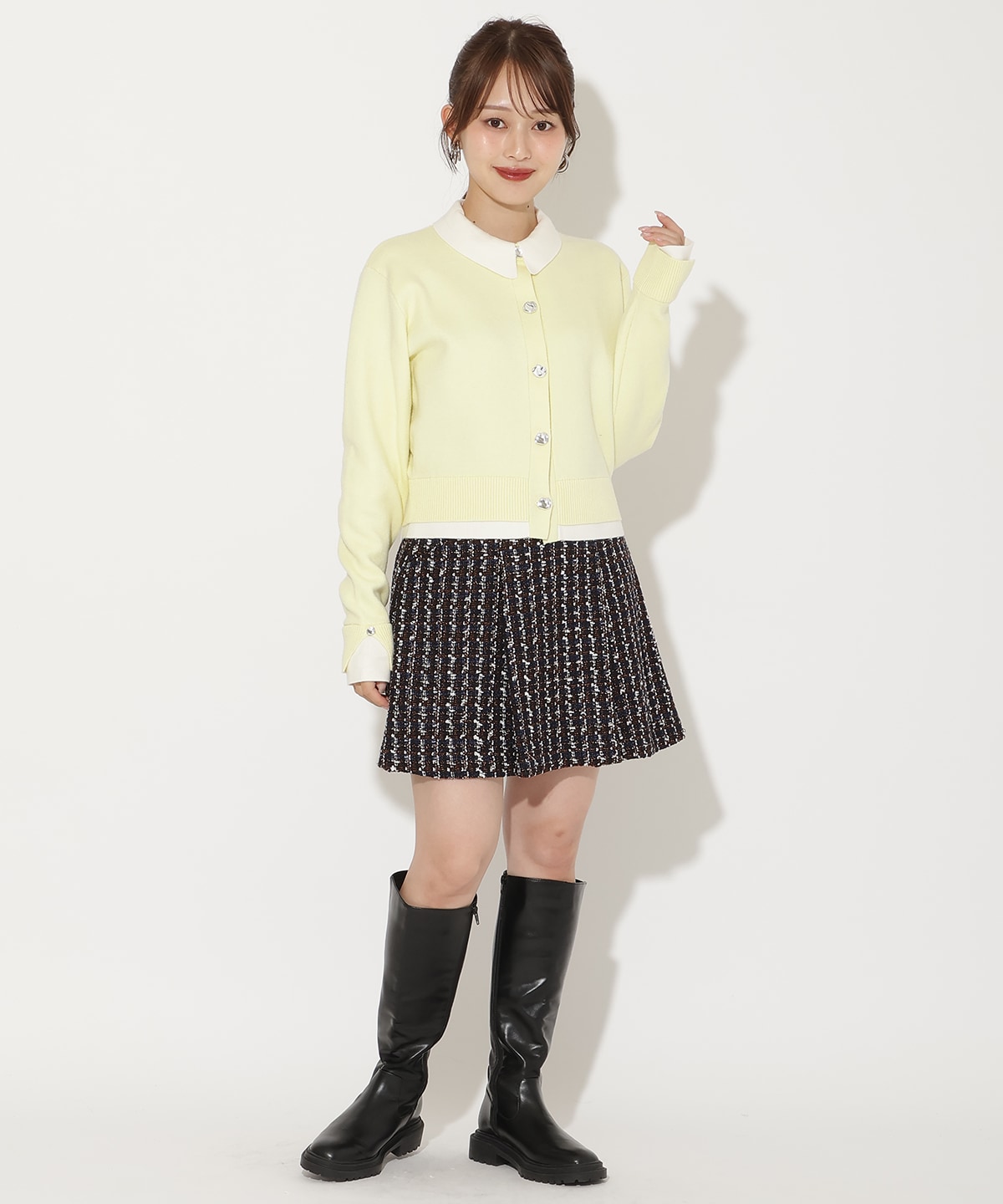 レイヤードライクニットカーデ