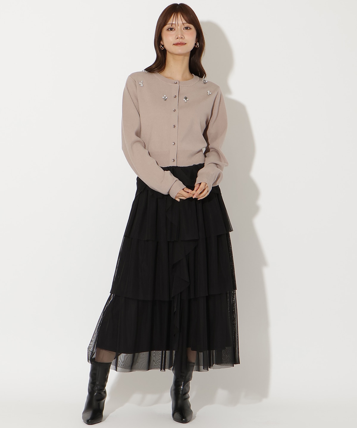 ビジュー×パールニットカーディガン