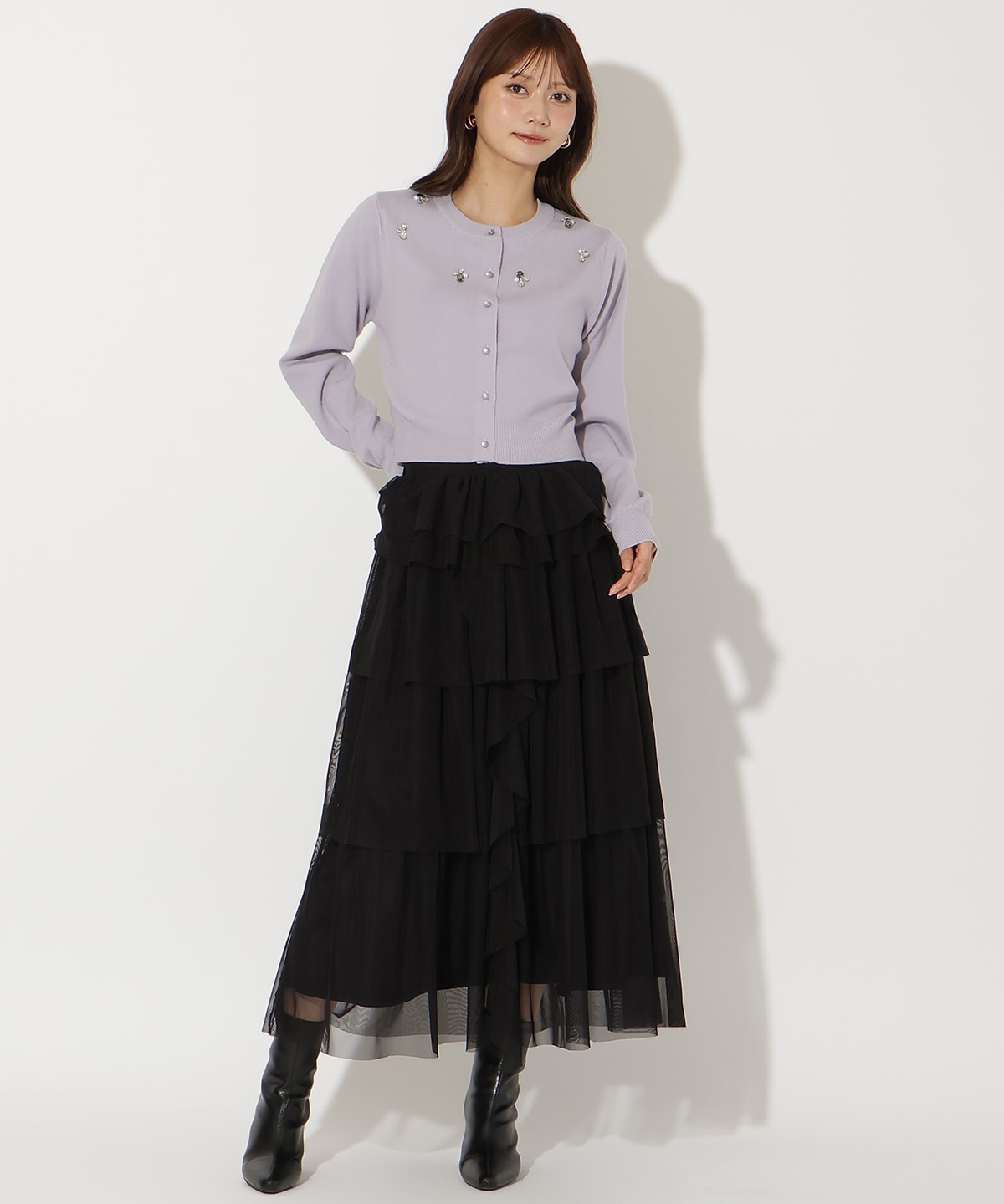 ビジュー×パールニットカーディガン