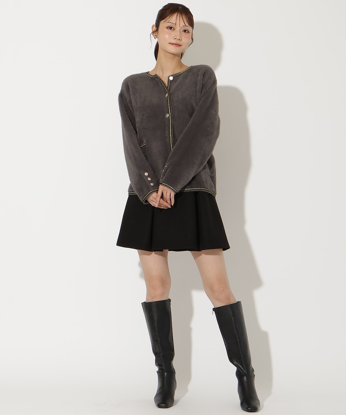 ダブルフェイスフェザーカーディガン