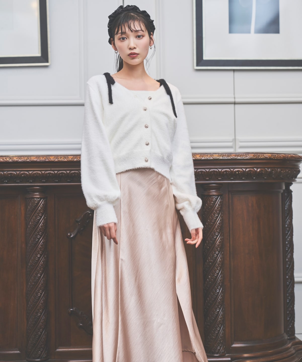 ラメフェザーショルダーリボンアンサンブル