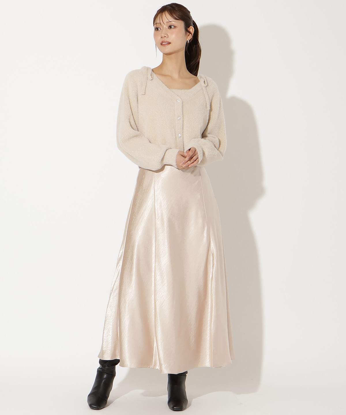 ラメフェザーショルダーリボンアンサンブル