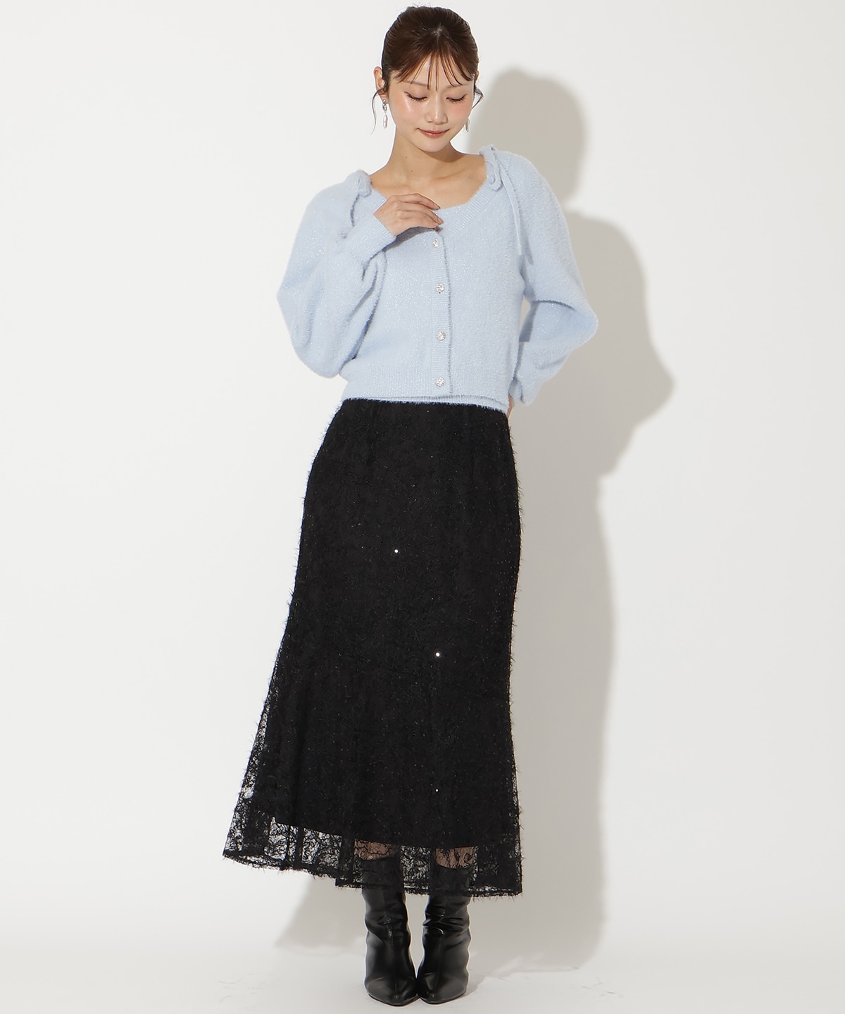 ラメフェザーショルダーリボンアンサンブル