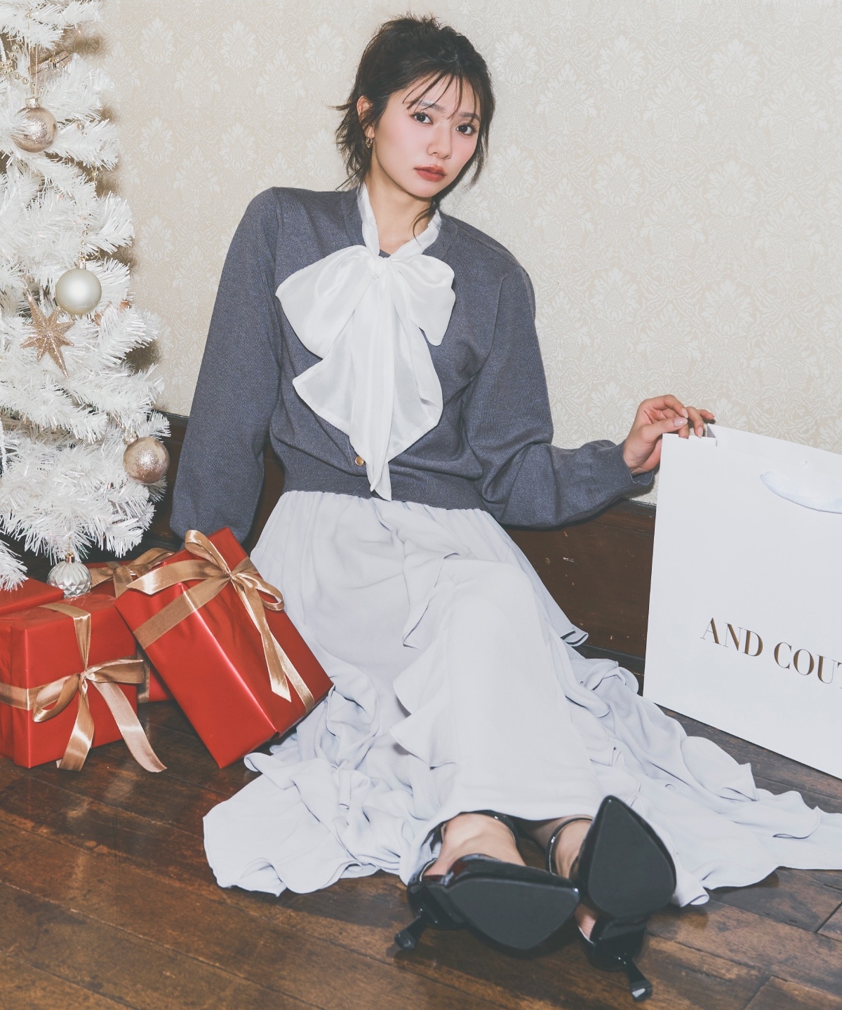 【先行予約受付中】異素材リボンニットカーディガン