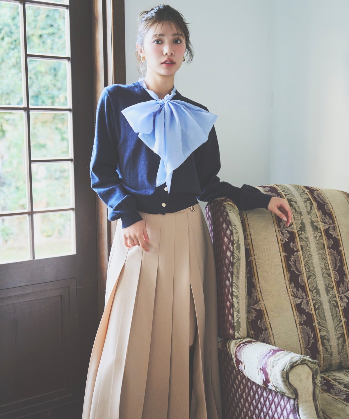 【先行予約受付中】異素材リボンニットカーディガン