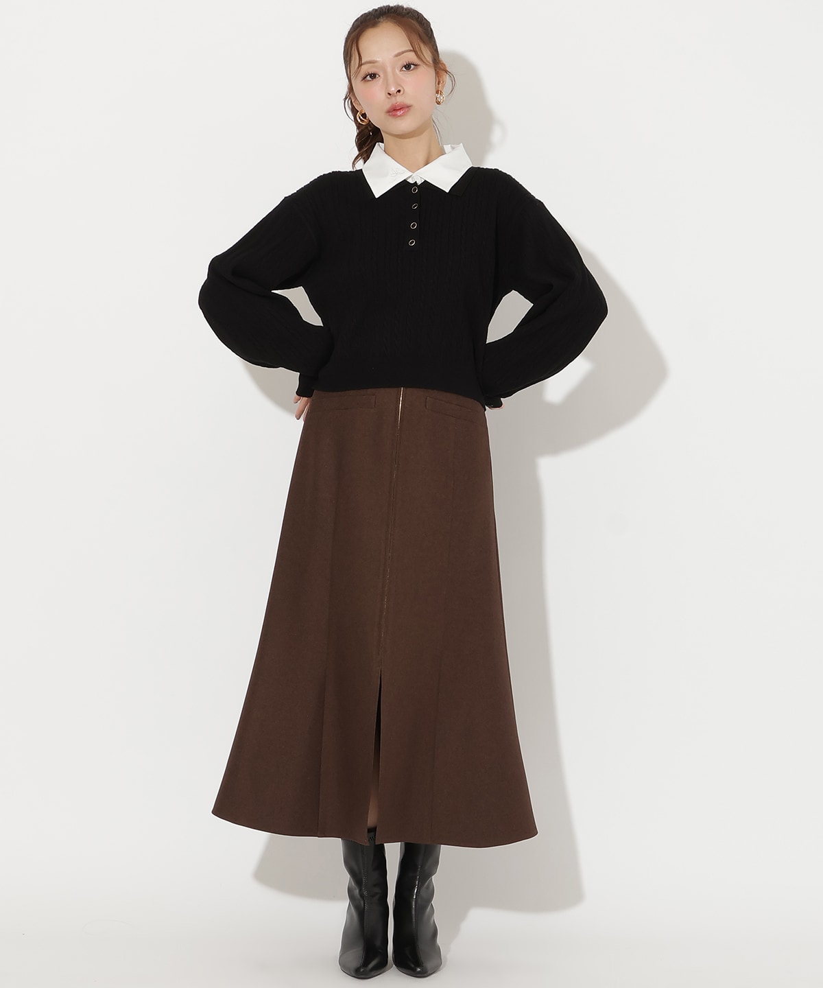 シャツ襟ケーブルニット